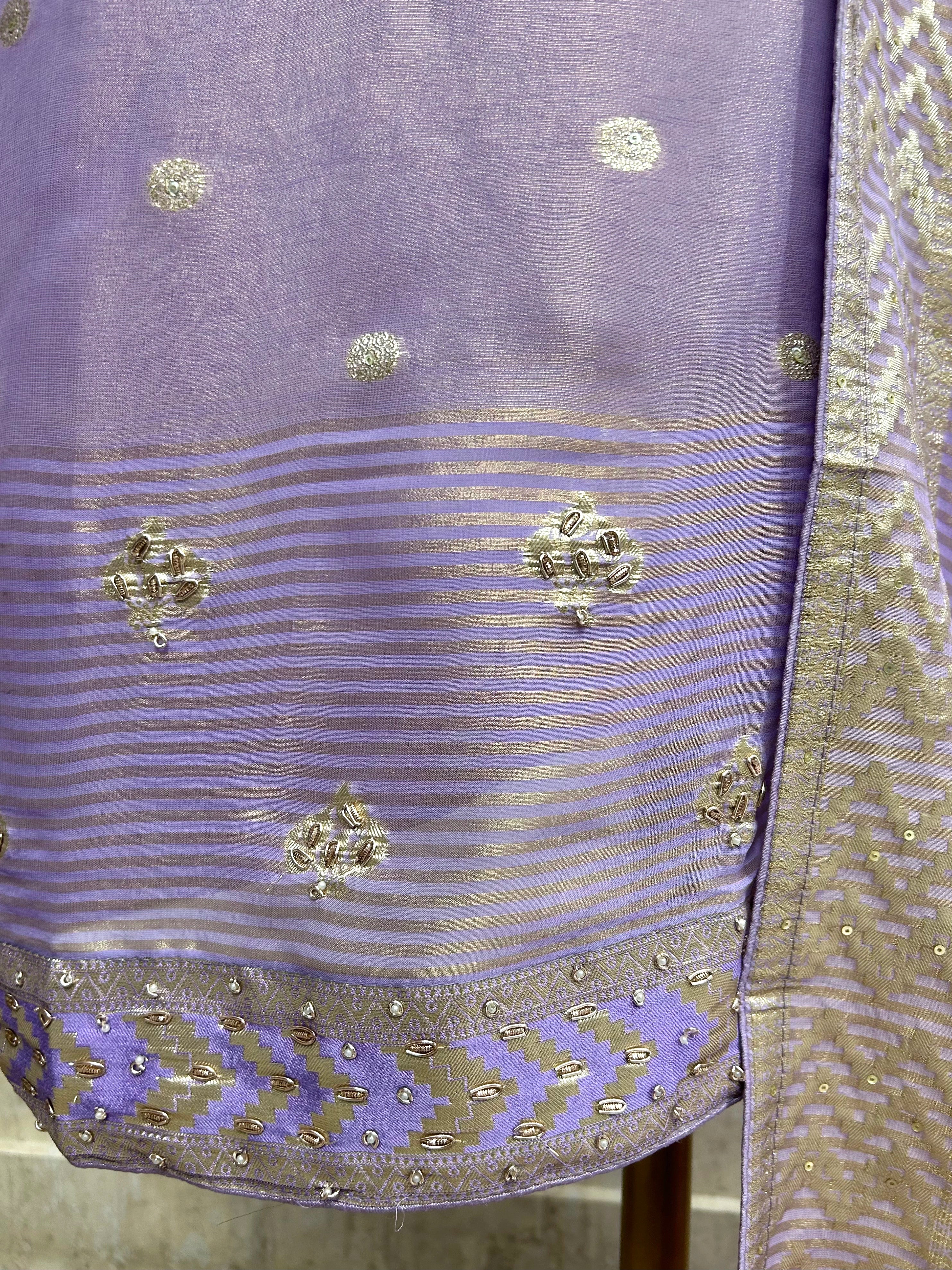 Tissue Unstitched Suit Set Featuring Zardosi Work And Banarasi Weaving On Dupatta