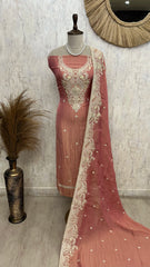 Crust Tissue Unstitched Suit Set With Zari Work