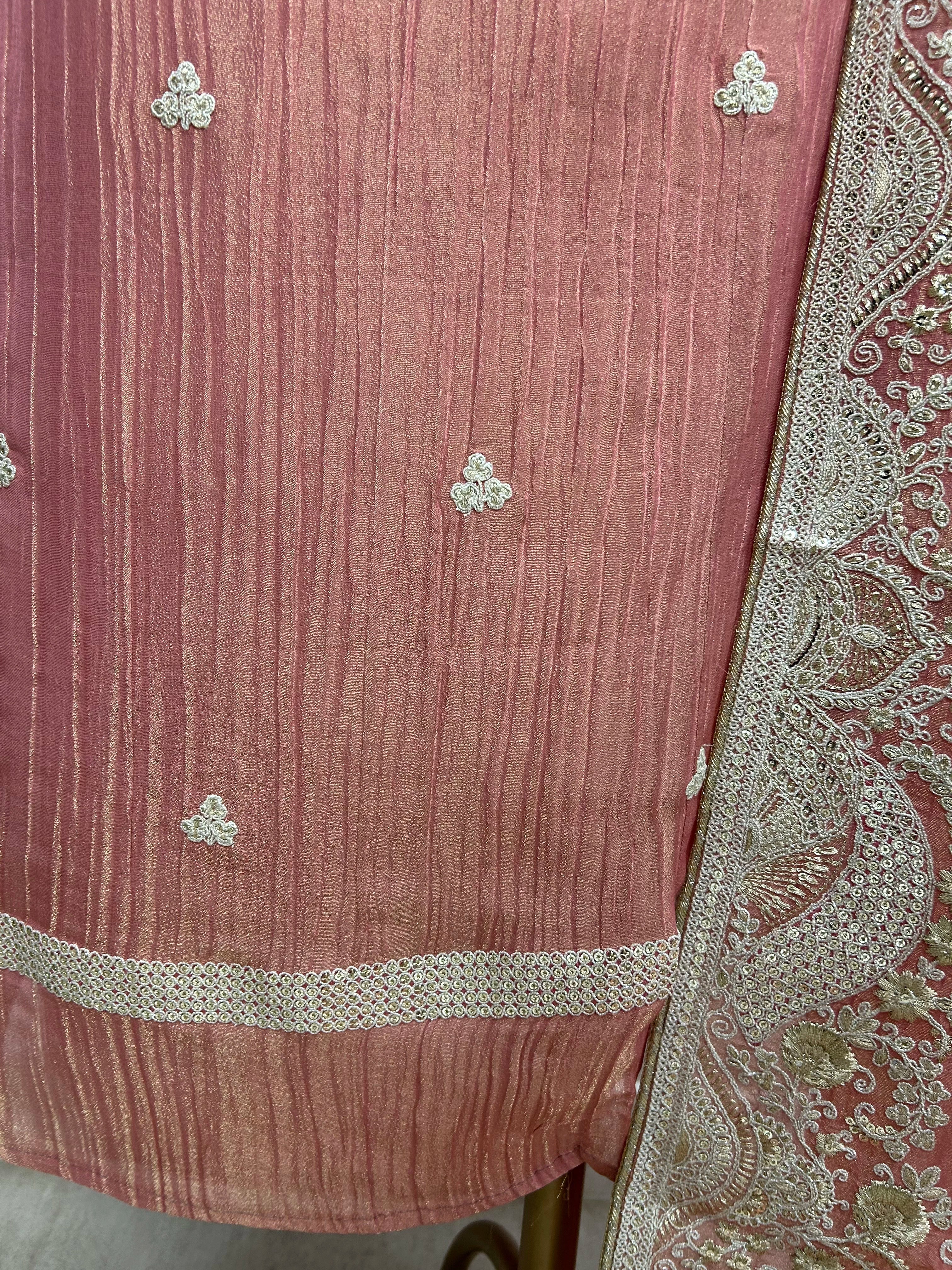 Crust Tissue Unstitched Suit Set With Zari Work