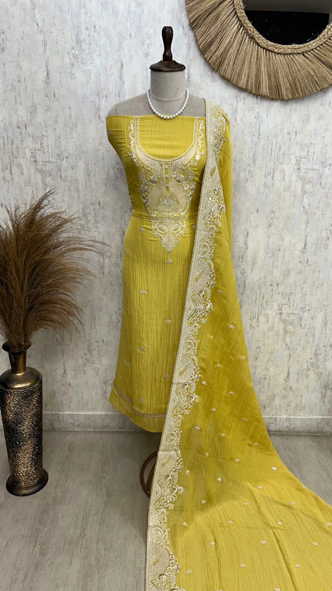Crust Tissue Unstitched Suit Set With Zari Work