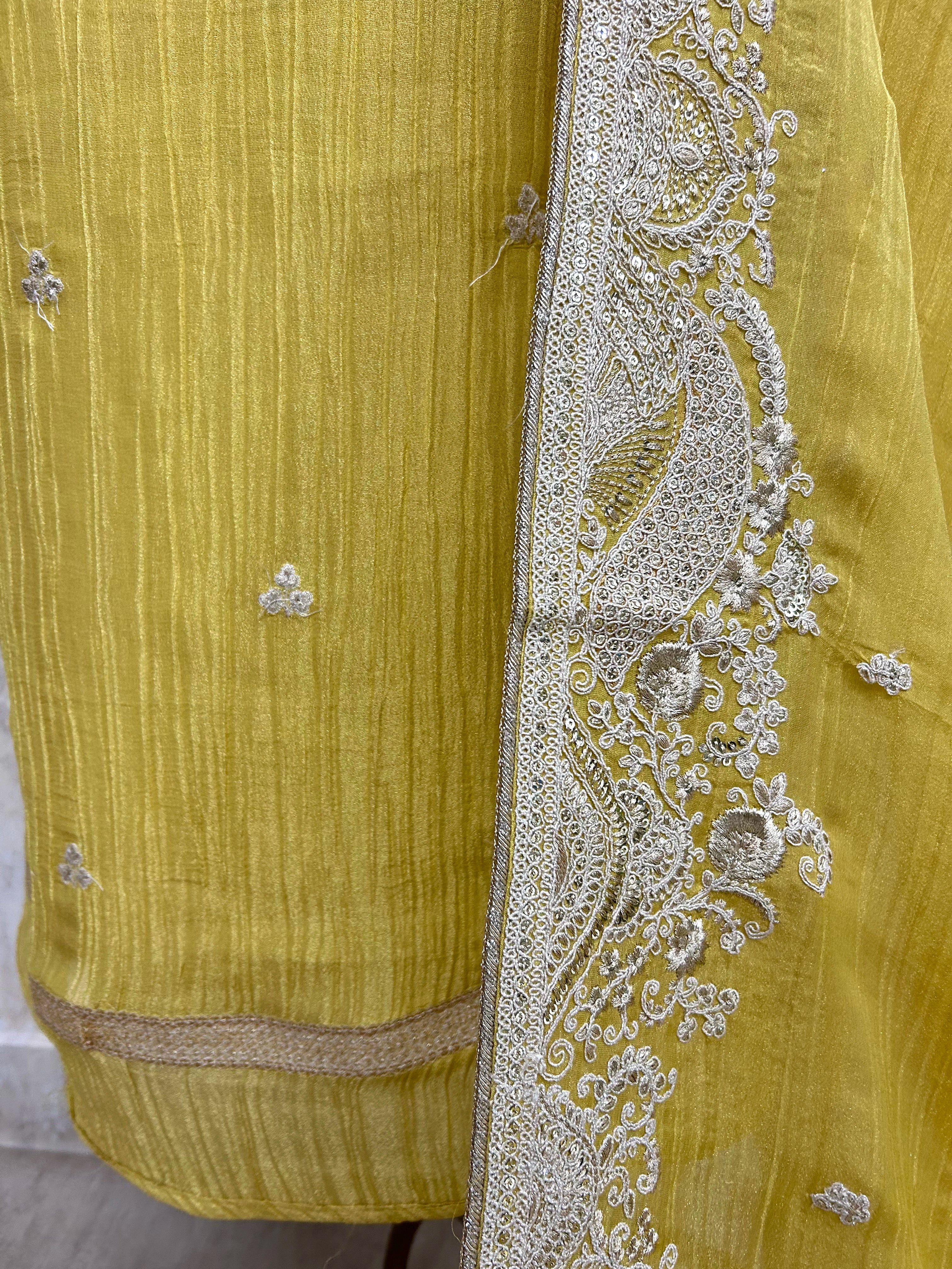Crust Tissue Unstitched Suit Set With Zari Work