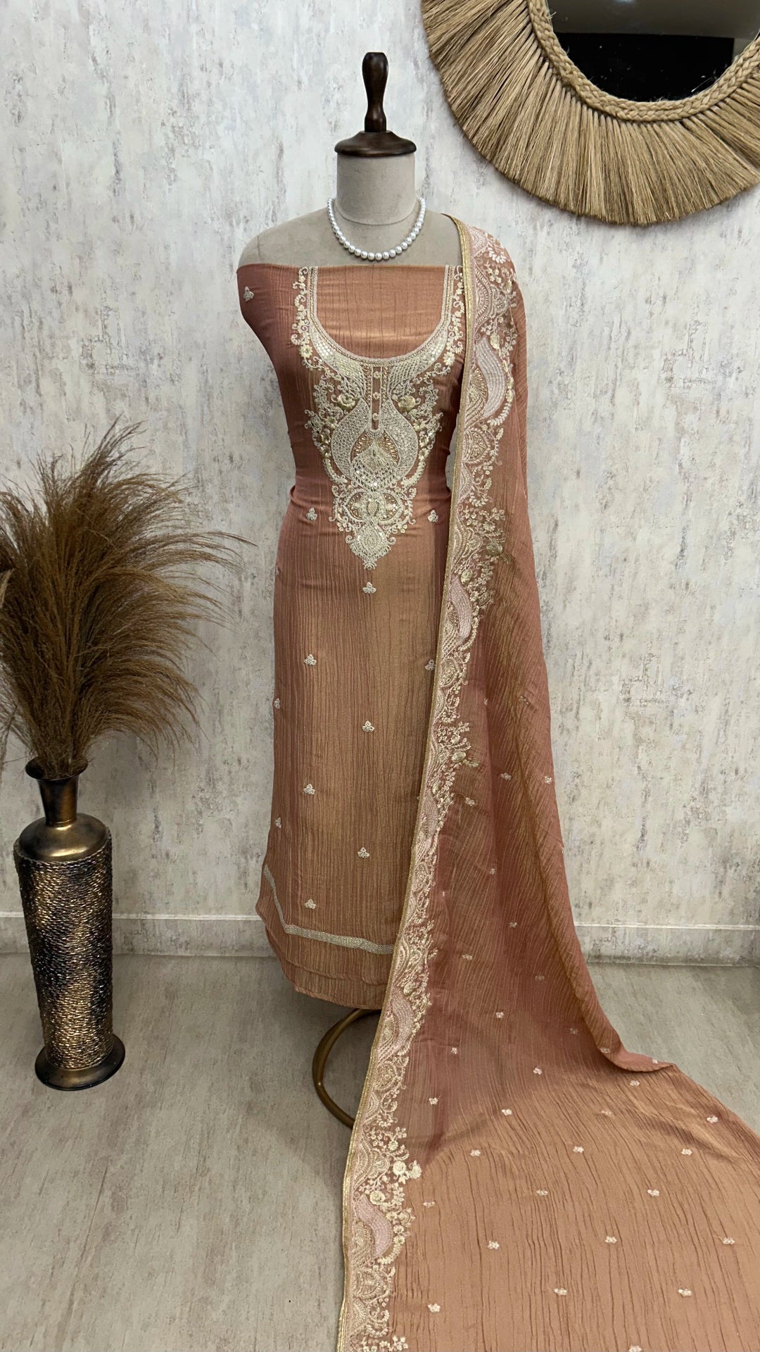 Crust Tissue Unstitched Suit Set With Zari Work