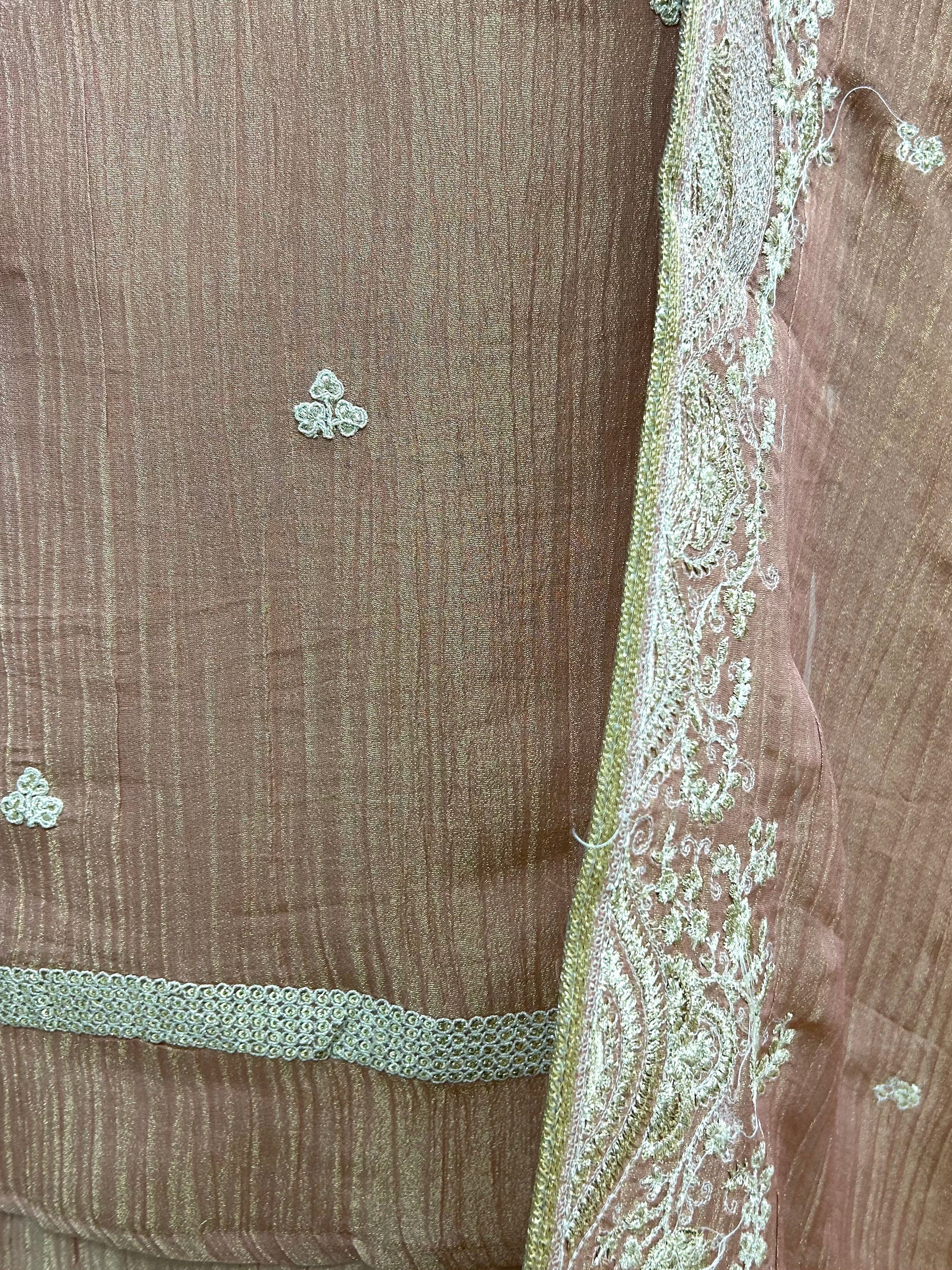 Crust Tissue Unstitched Suit Set With Zari Work