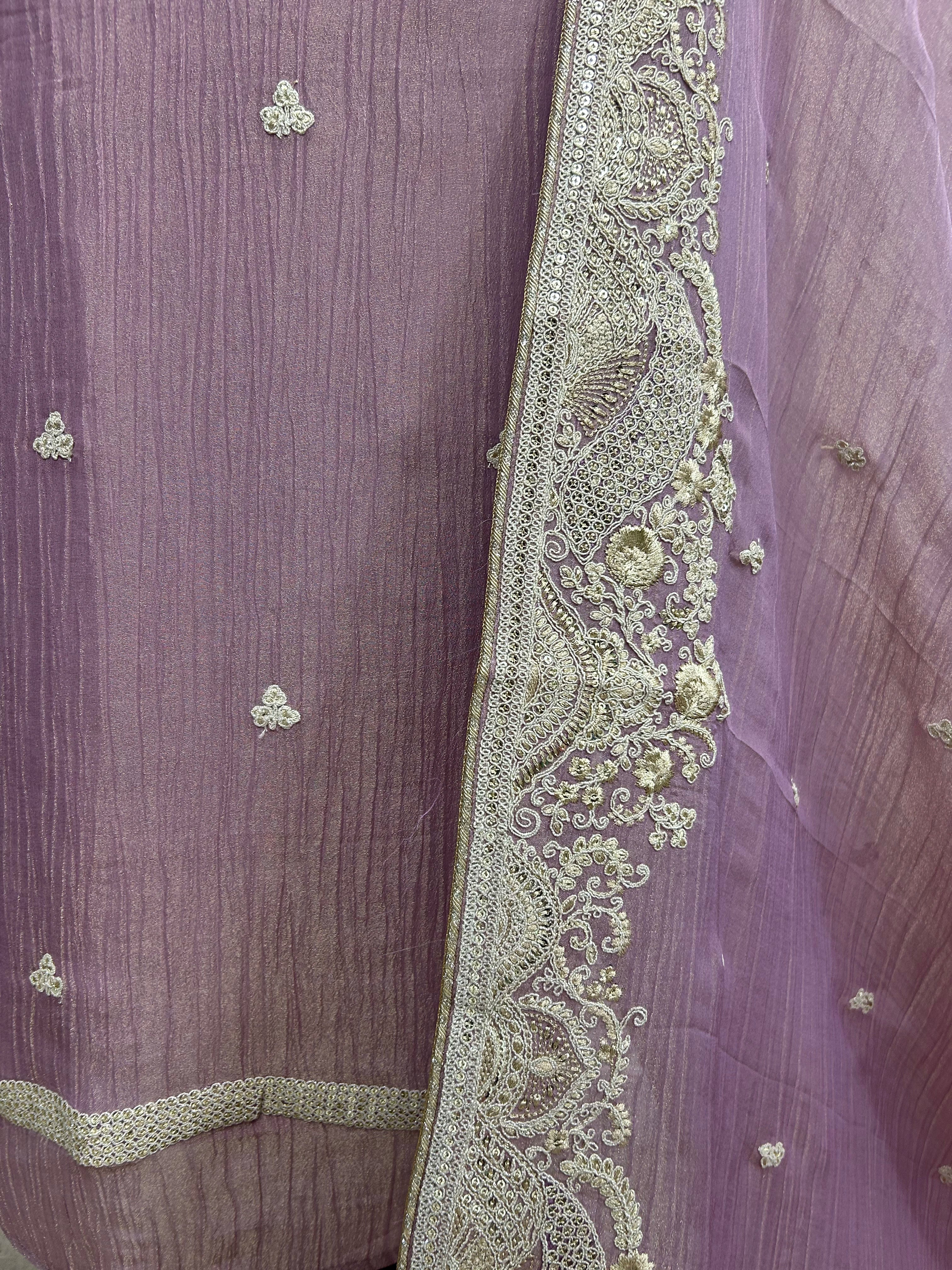 Crust Tissue Unstitched Suit Set With Zari Work