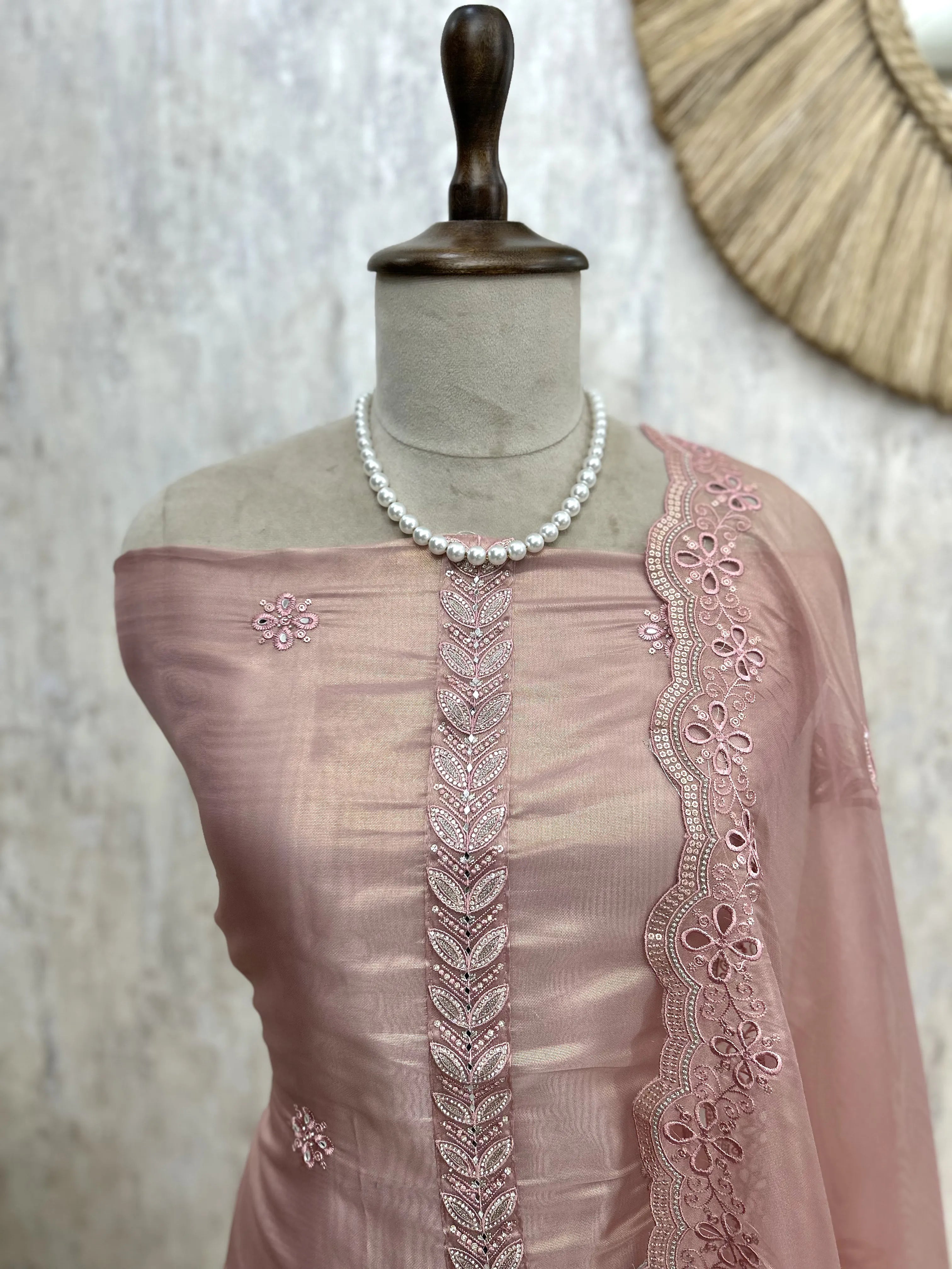 Glass Organza Unstitched Suit Set