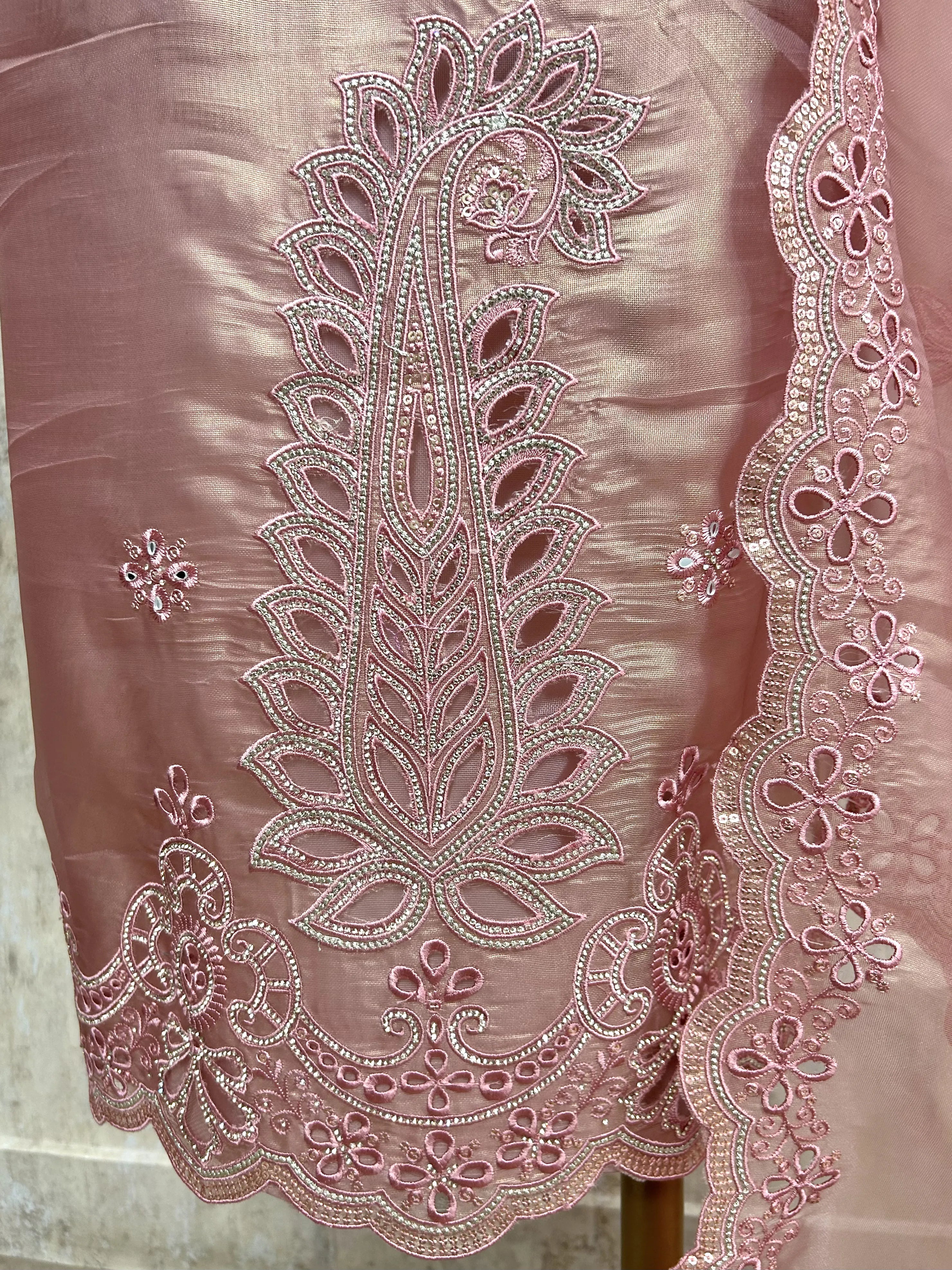Glass Organza Unstitched Suit Set