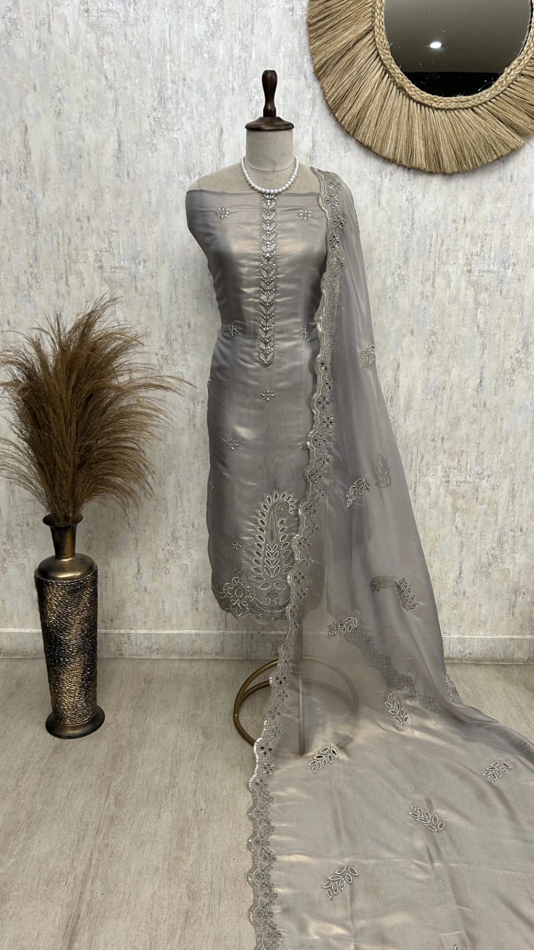 Glass Organza Unstitched Suit Set