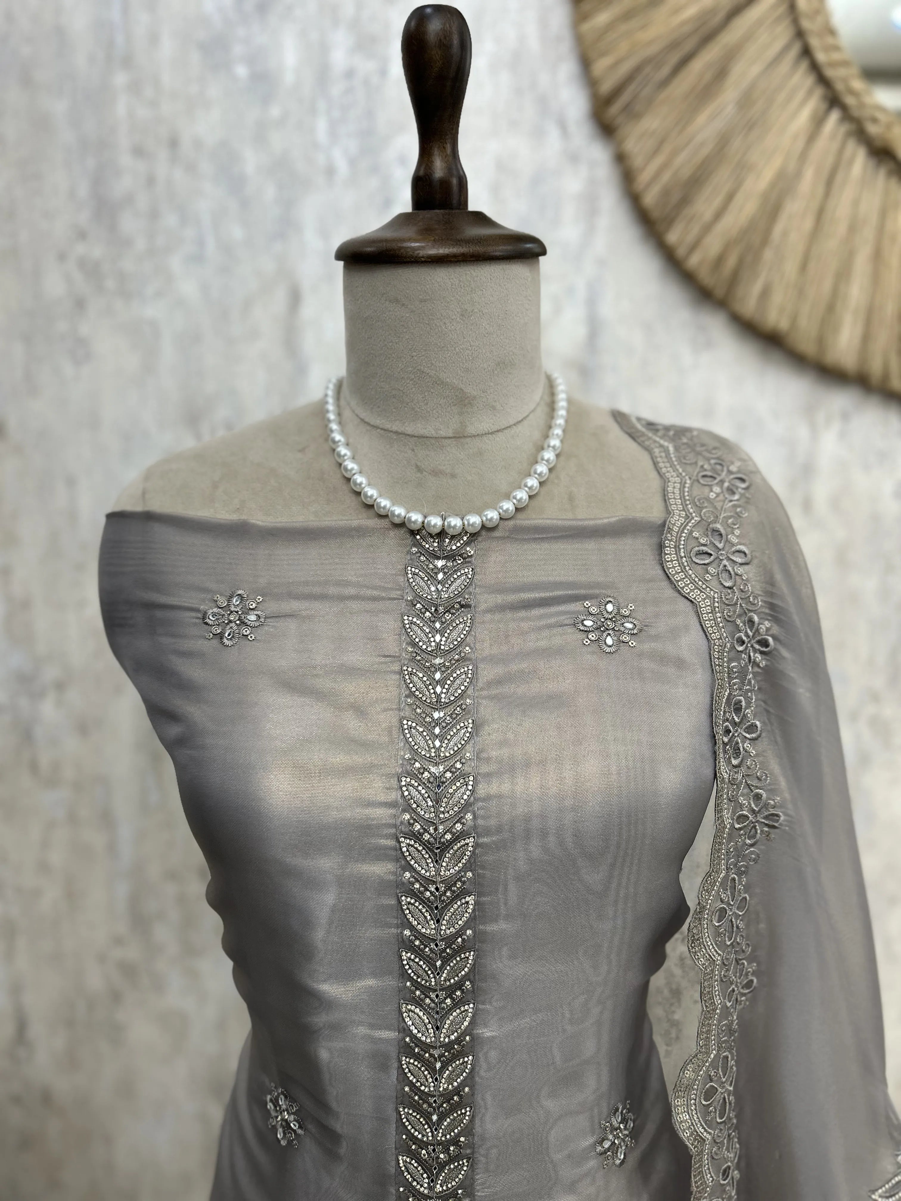 Glass Organza Unstitched Suit Set