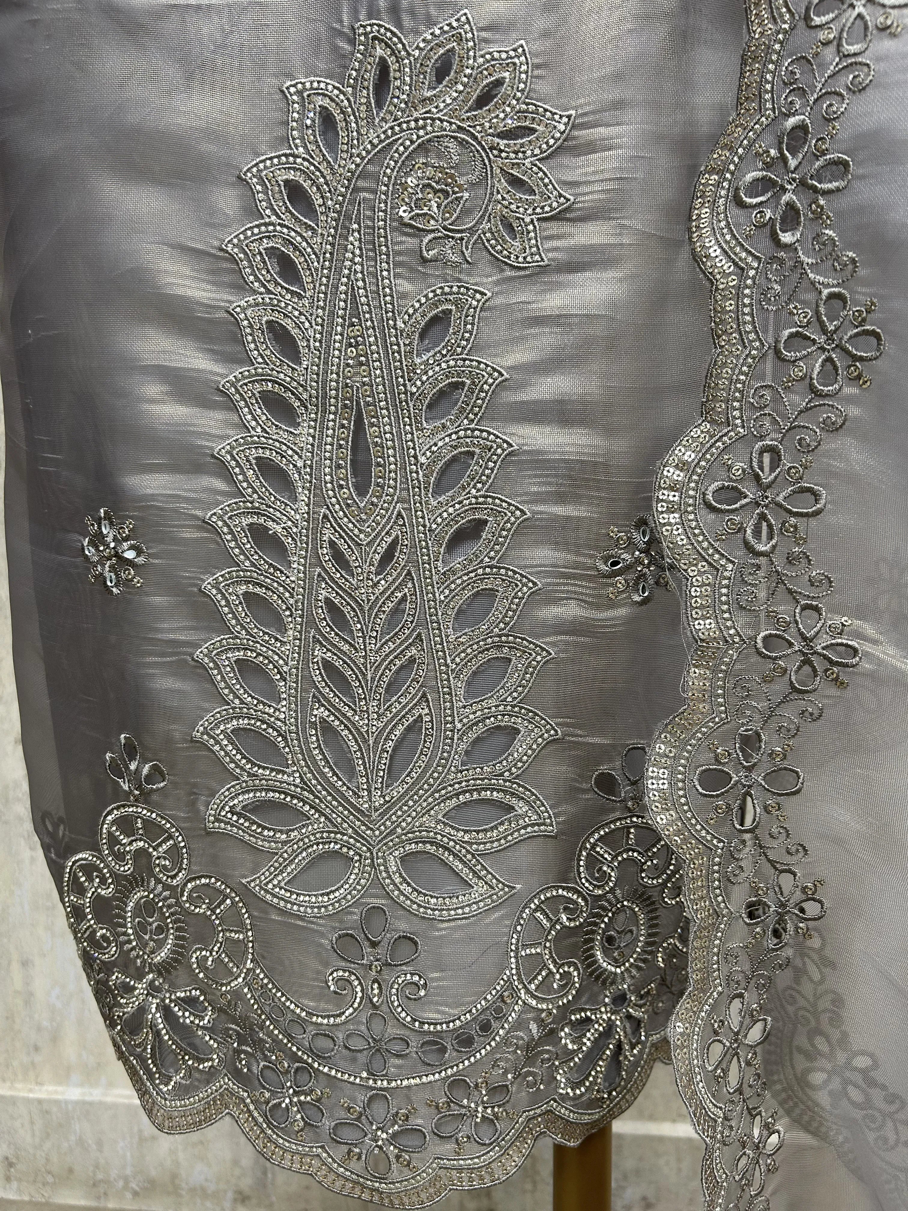 Glass Organza Unstitched Suit Set