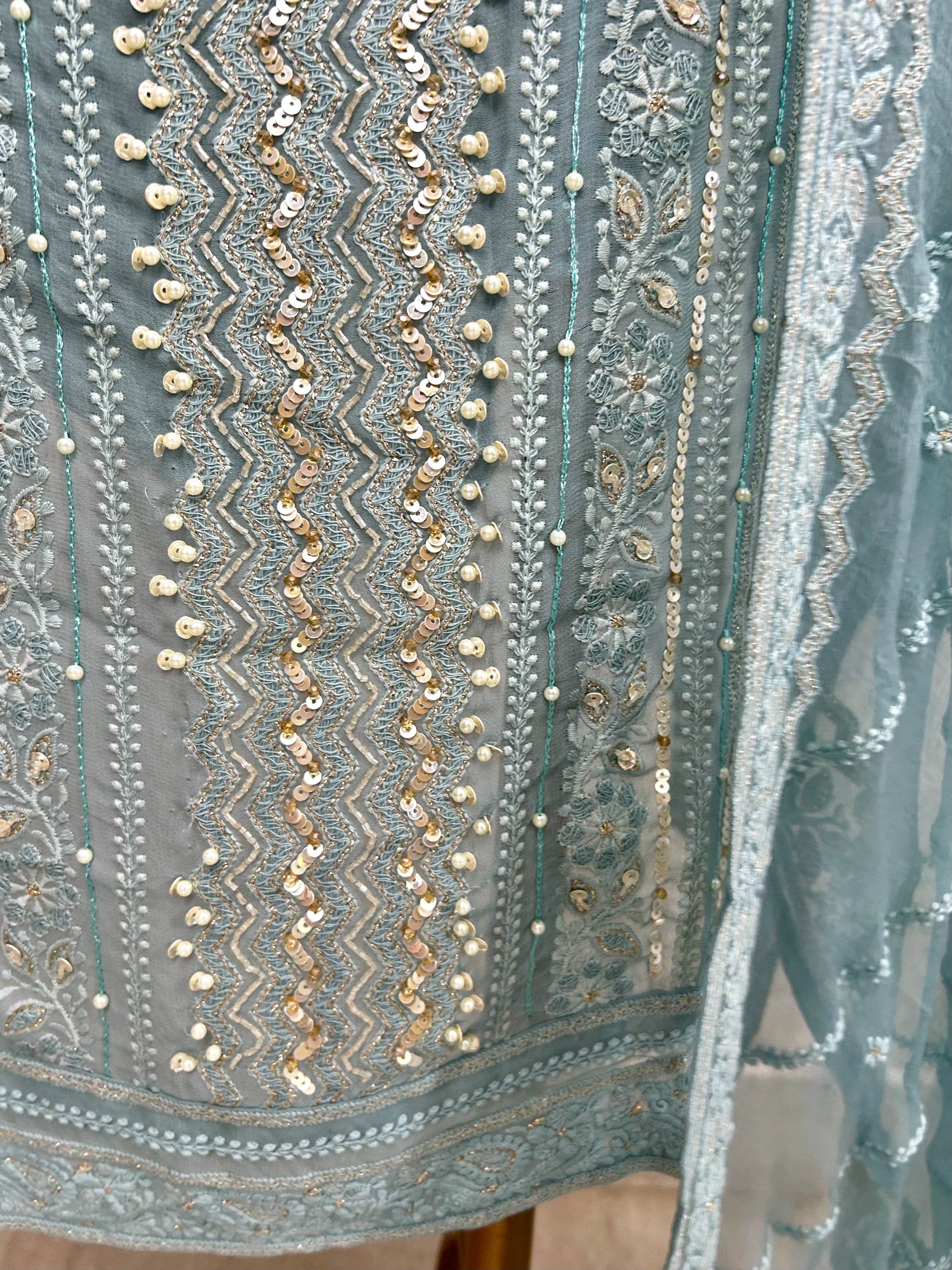 Lucknowi Chikankari On Georgette Unstitched Stitched