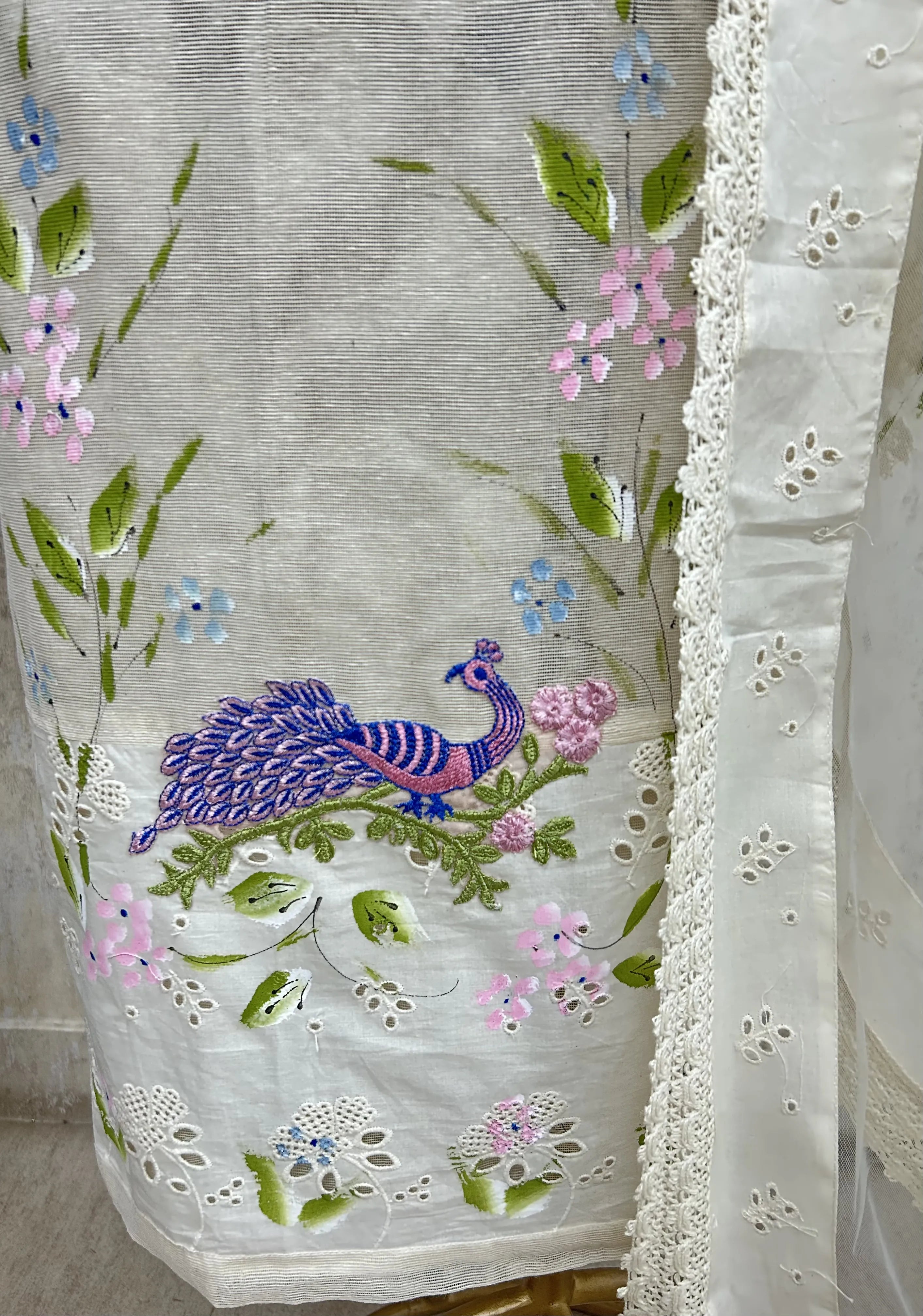 Floral Peacock Embroidery Unstitched Suit