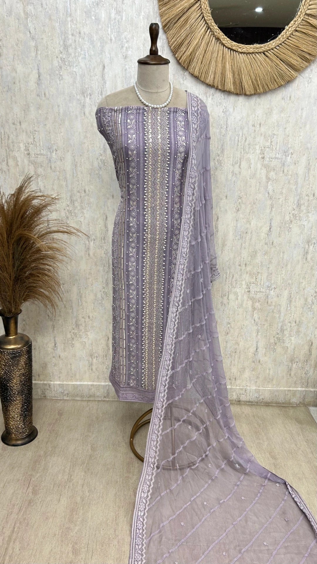 Lucknowi Chikankari On Georgette Unstitched Stitched