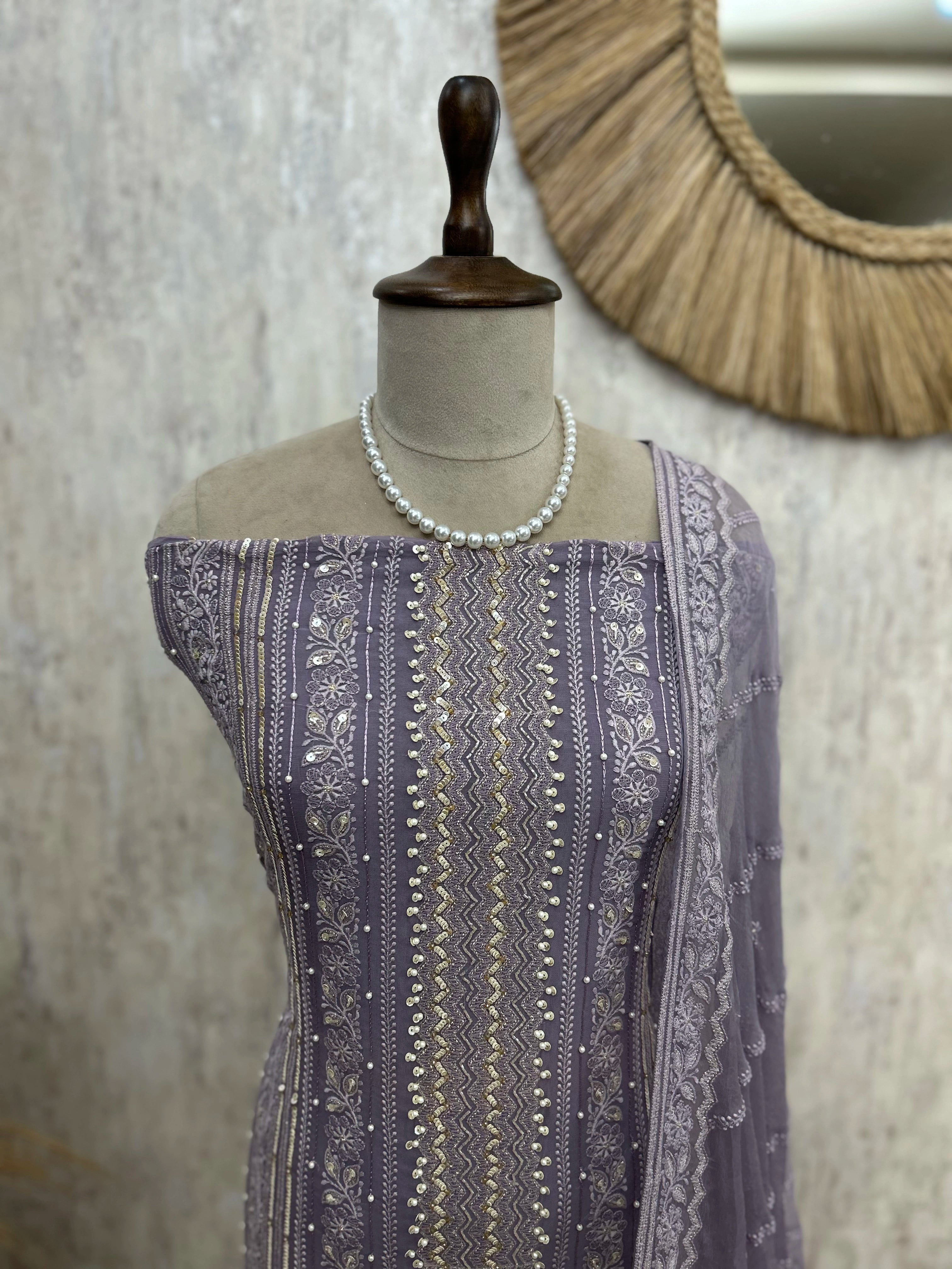 Lucknowi Chikankari On Georgette Unstitched Stitched
