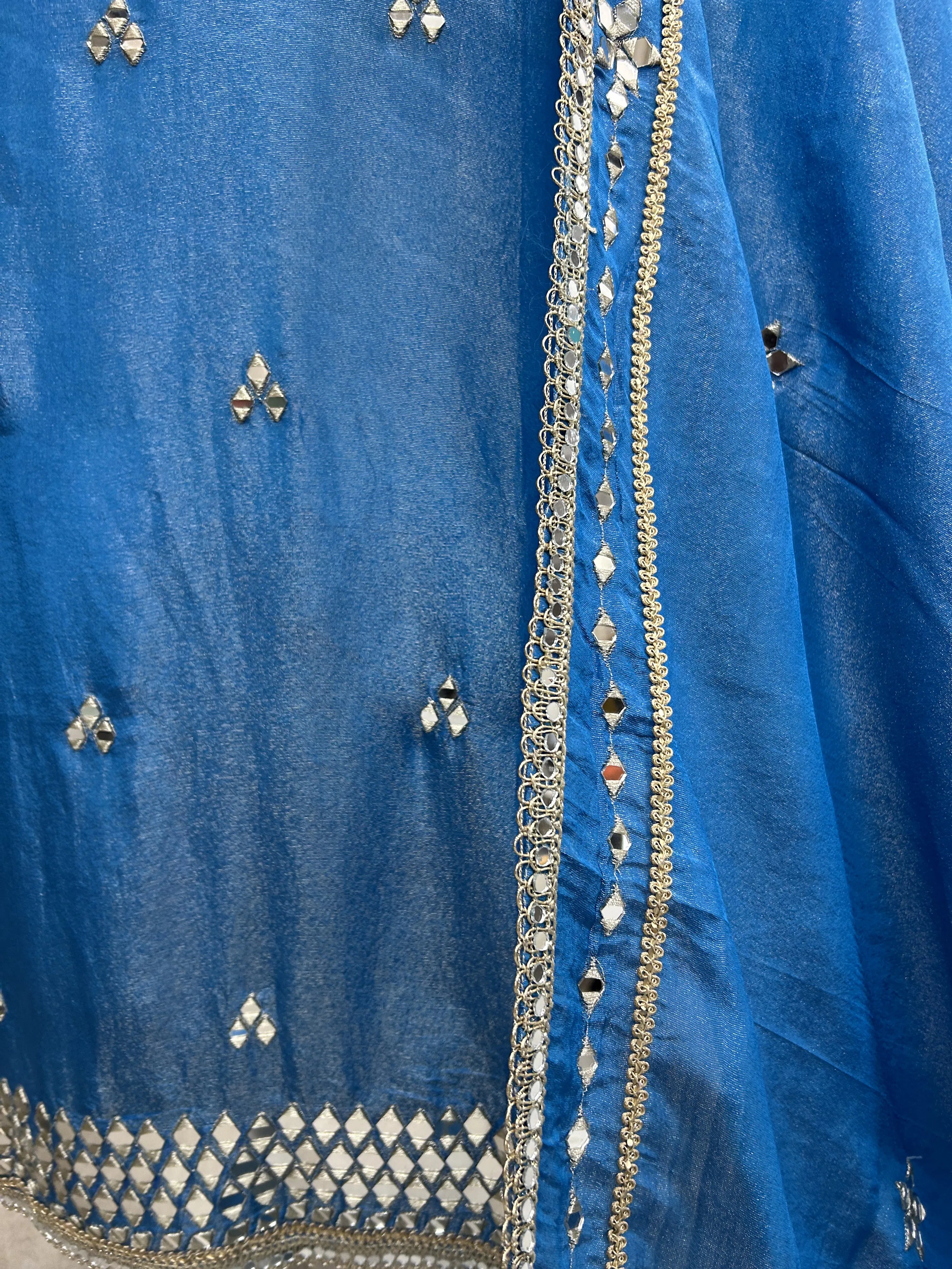 Tissue Unstitched Suit Set With Mirror Work