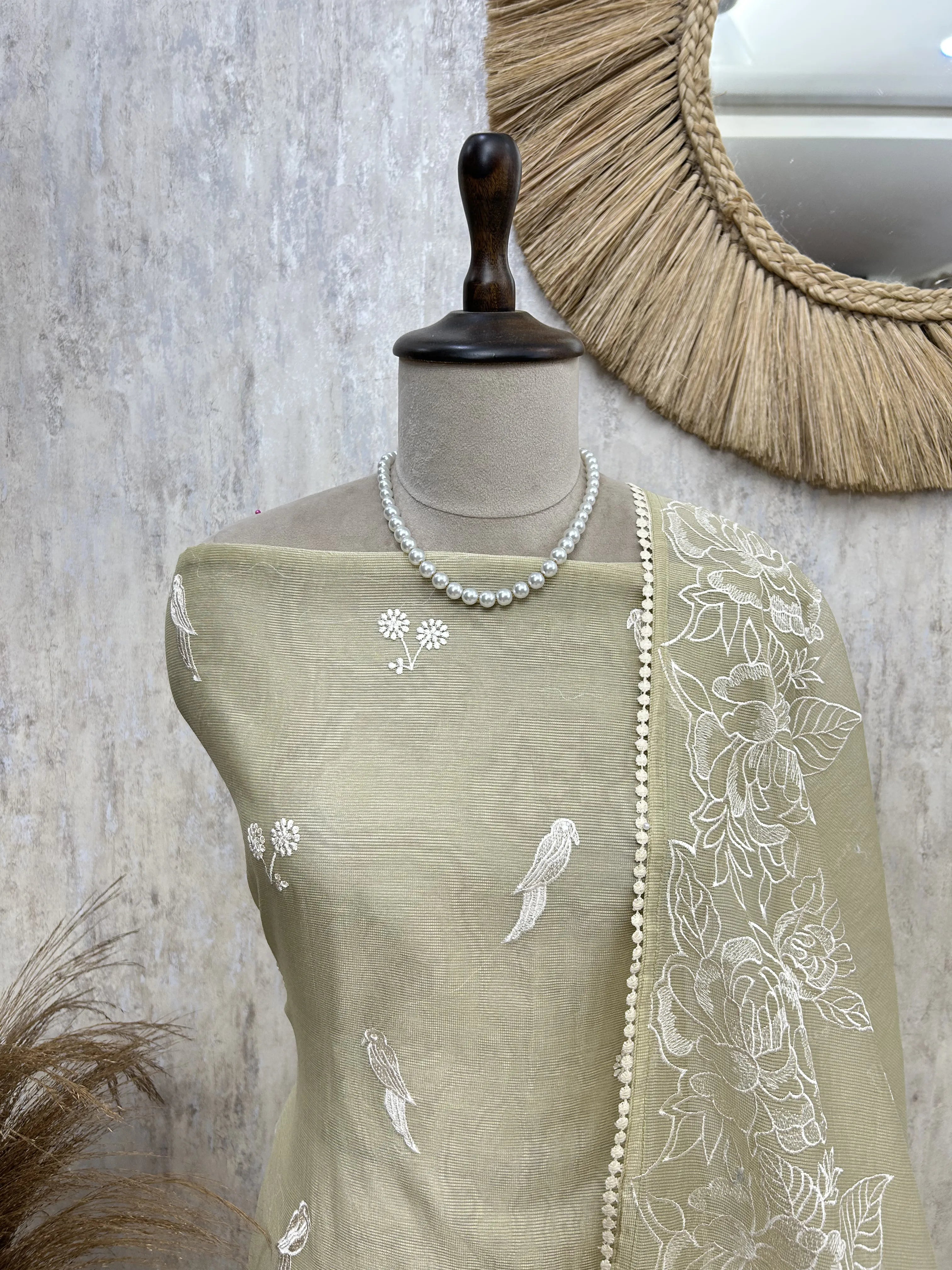 Mint Embroidered Charm Unstitched Suit