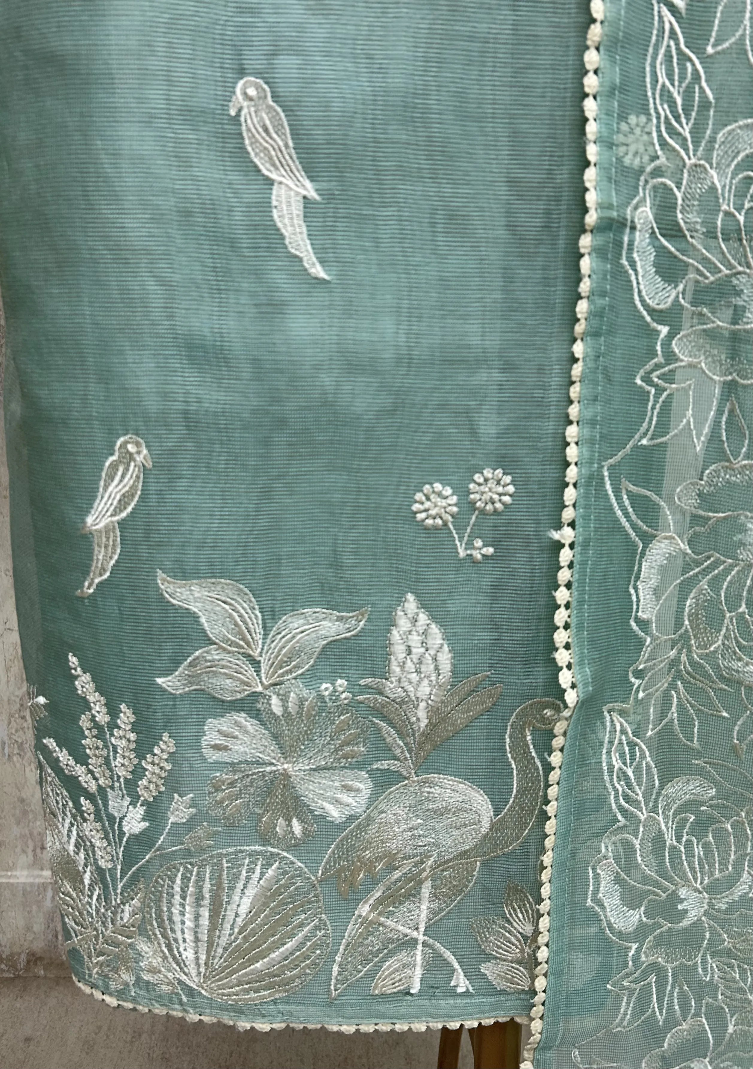 Mint Embroidered Charm Unstitched Suit