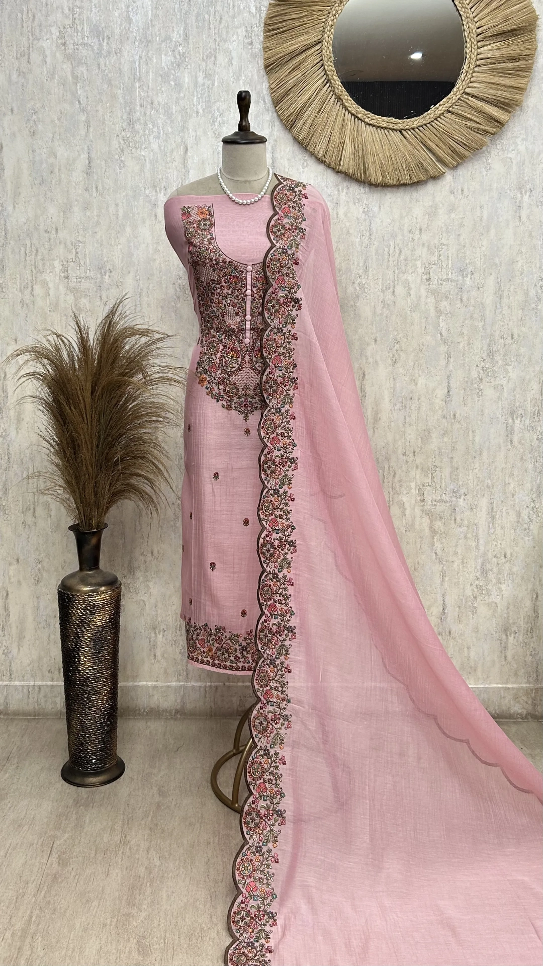 Blush Floral Elegance Unstitched Suit