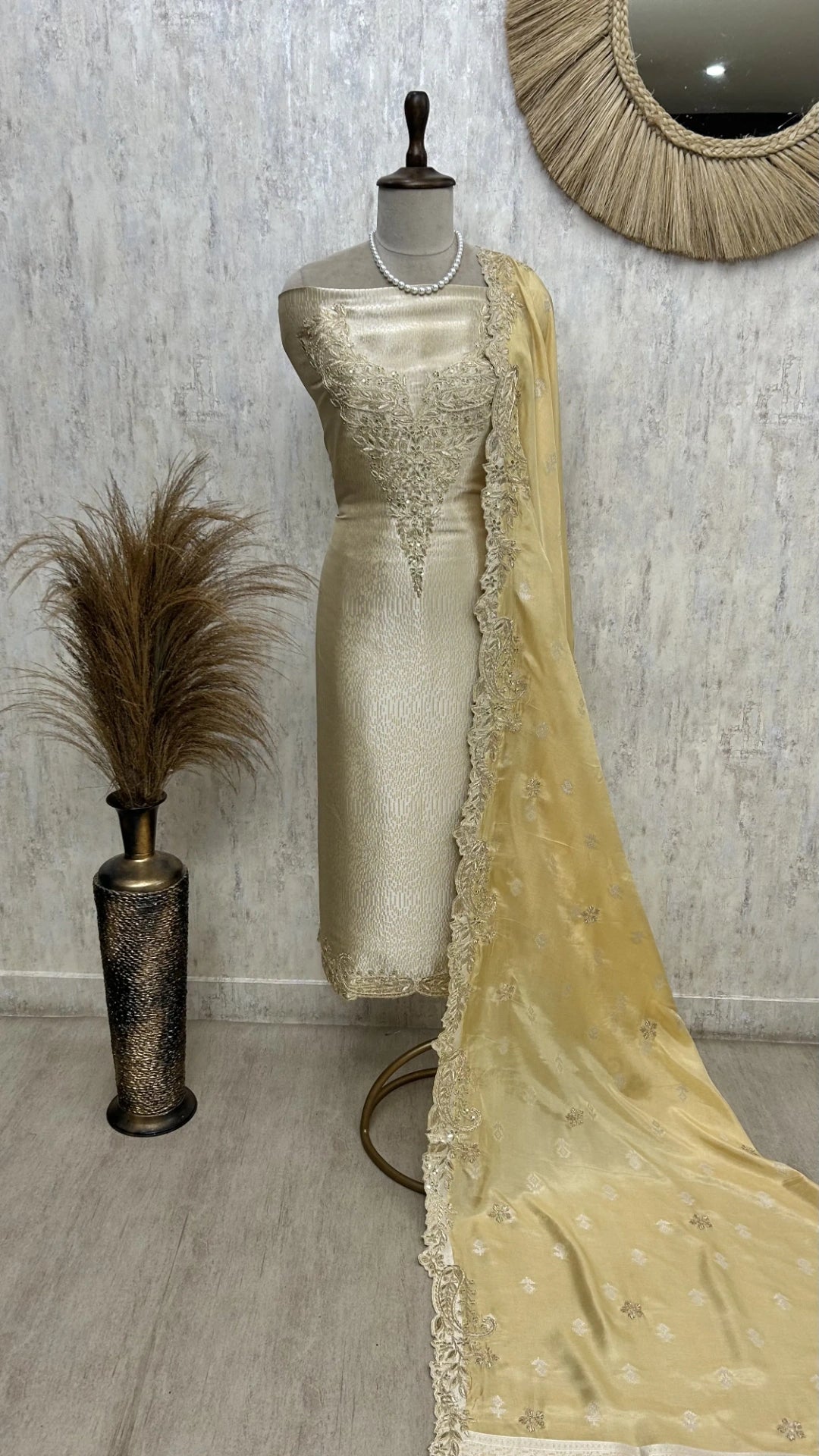 Brocade Silk Unstitched Suit Set With Silk Dupatta