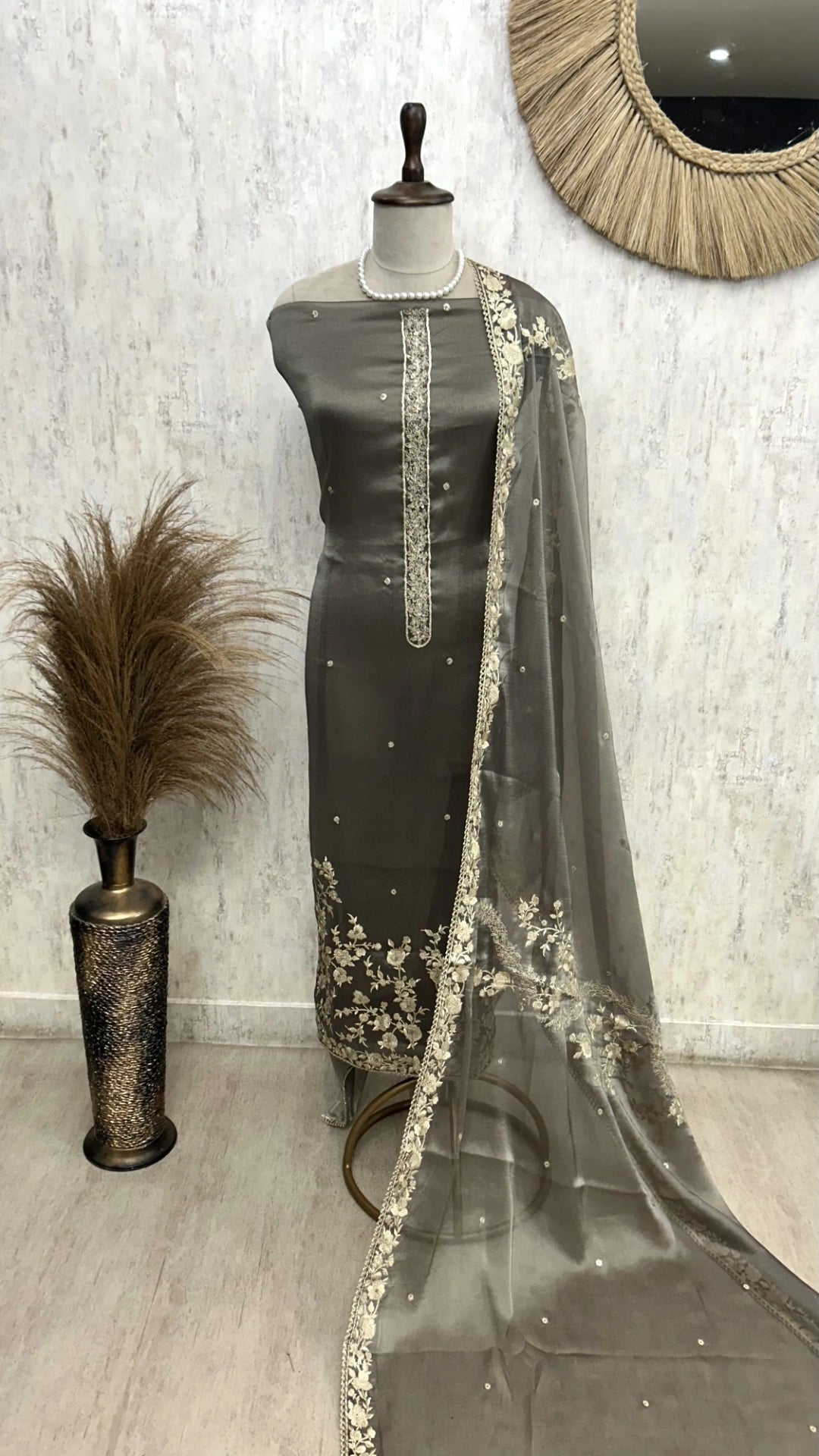 Tissue Unstitched Suit Set With Zari Work