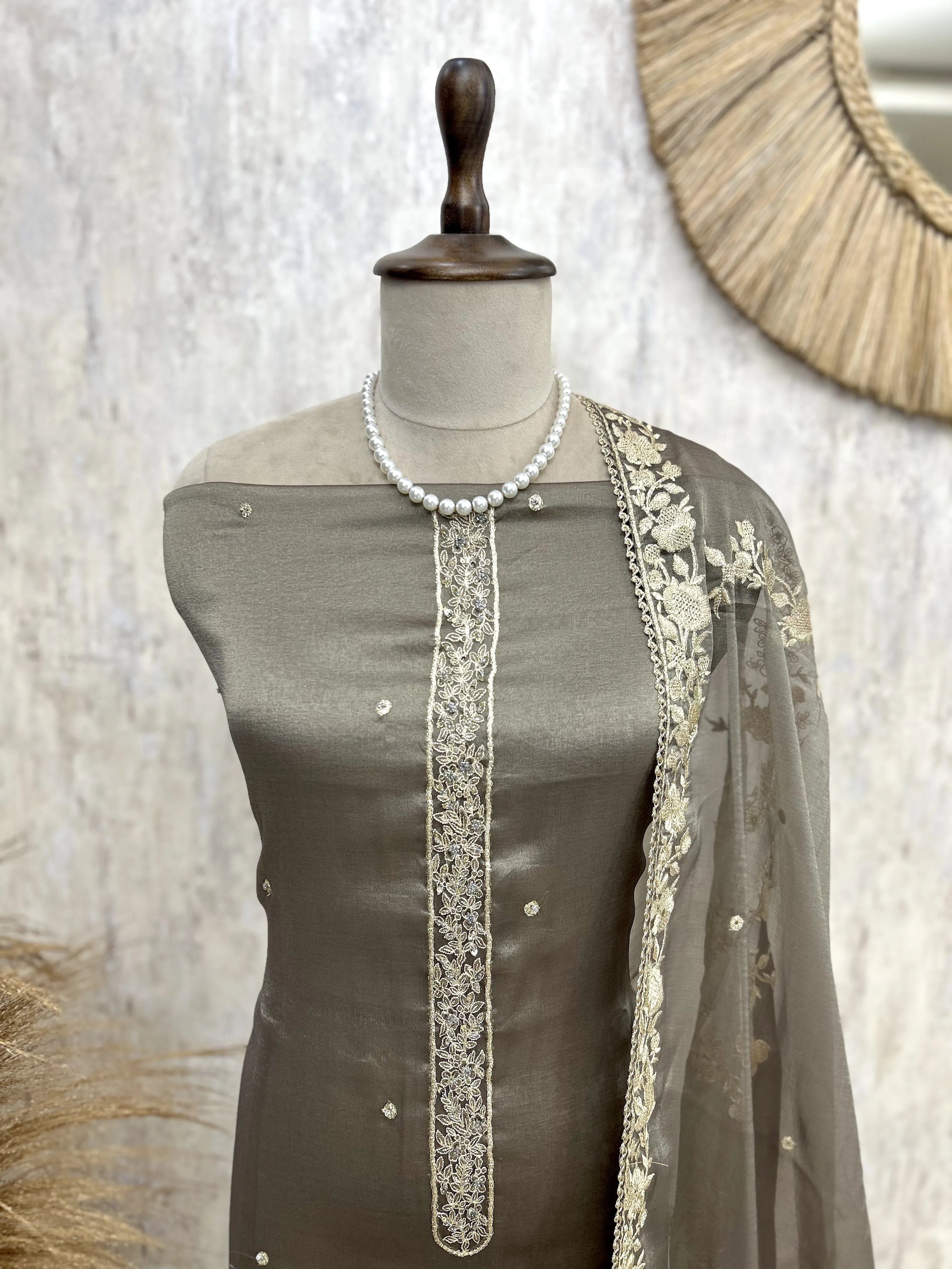 Tissue Unstitched Suit Set With Zari Work