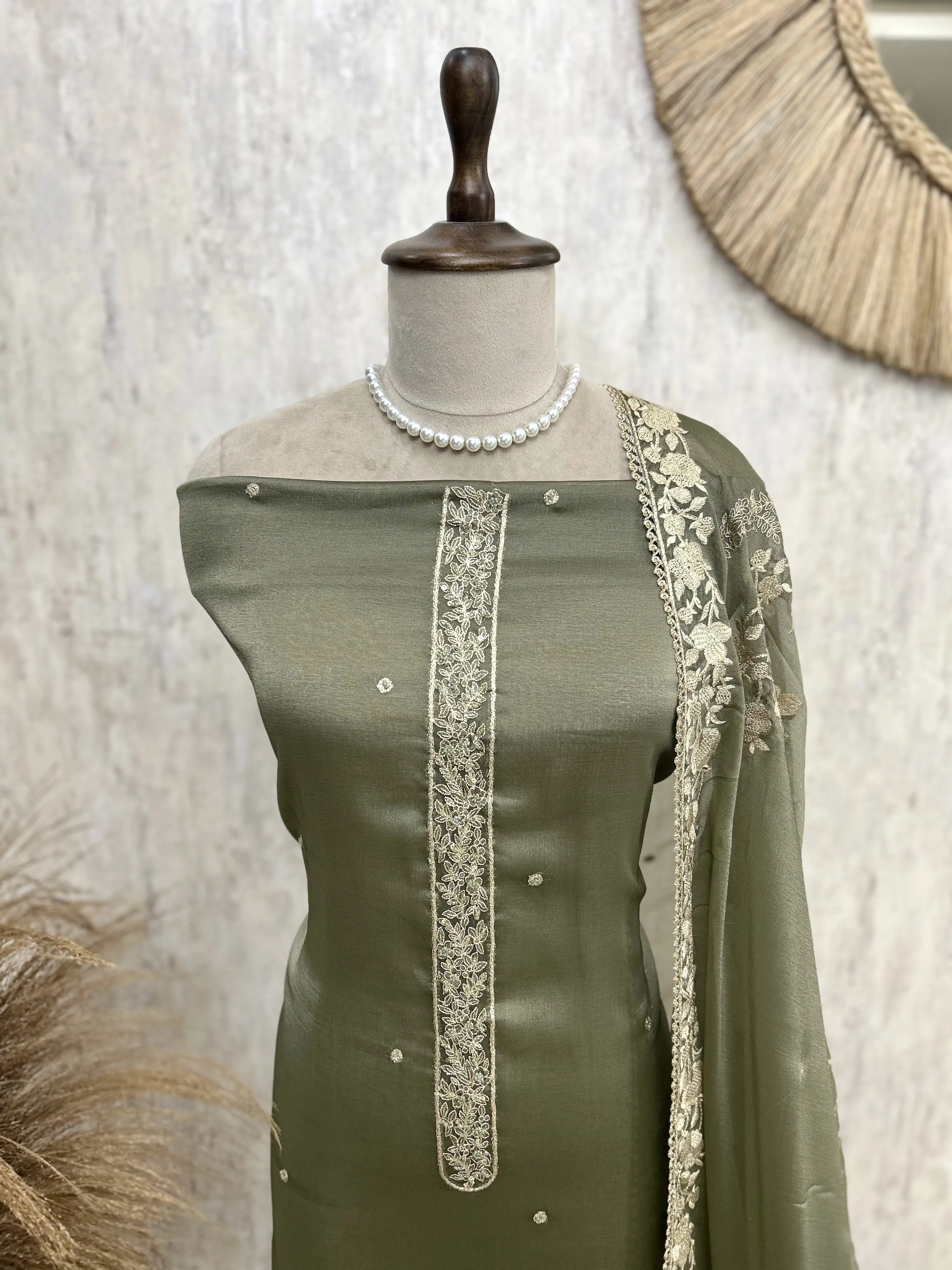 Tissue Unstitched Suit Set With Zari Work