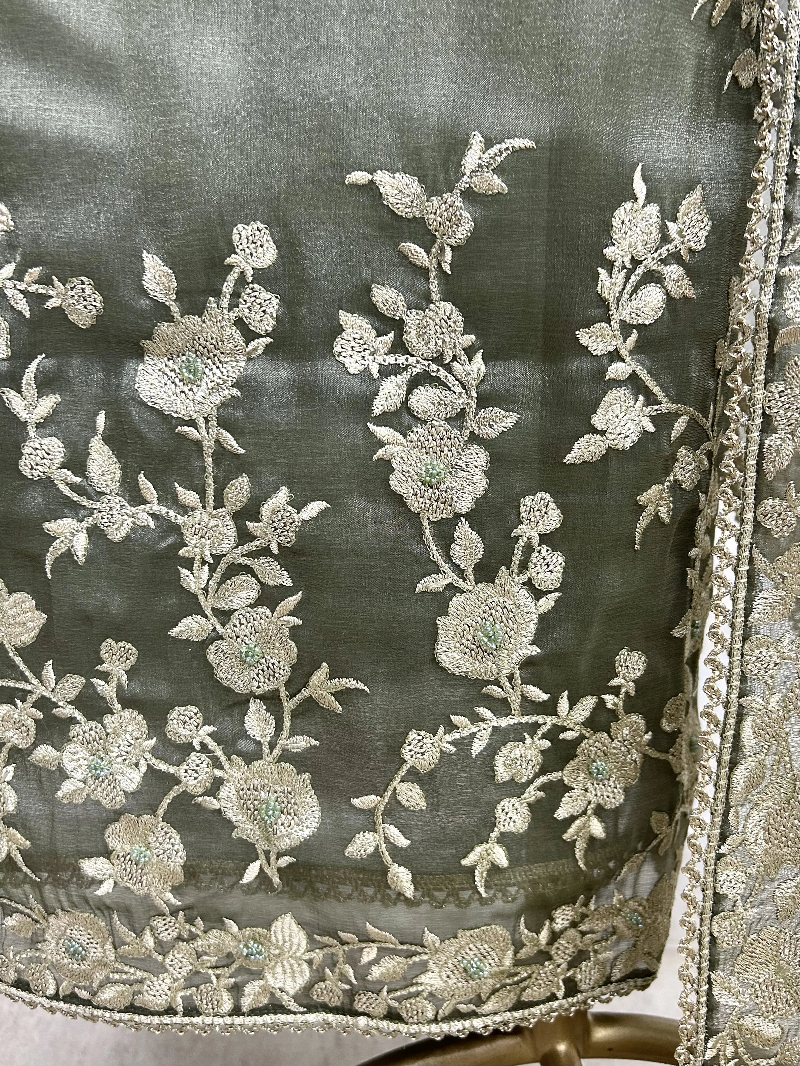 Tissue Unstitched Suit Set With Zari Work