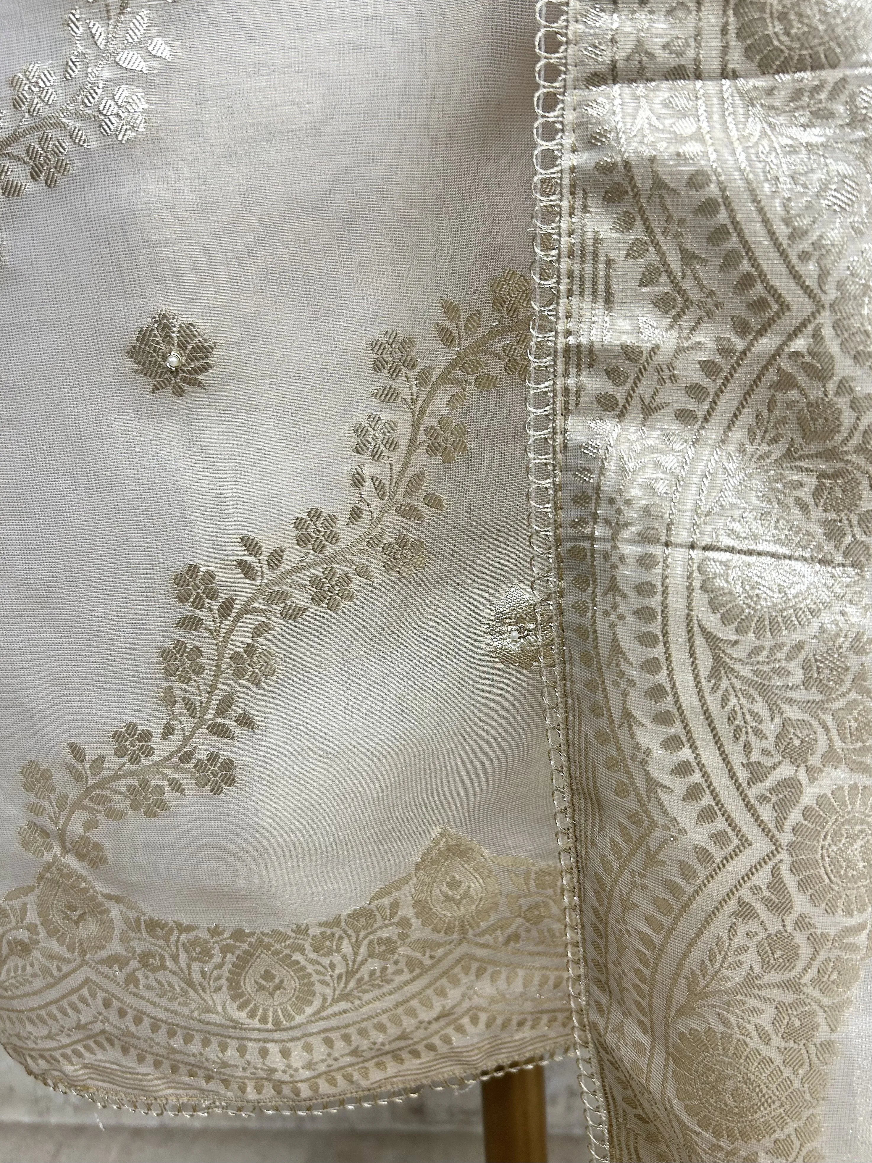 Tissue Unstitched Suit Set With Zardosi And Weaving Work