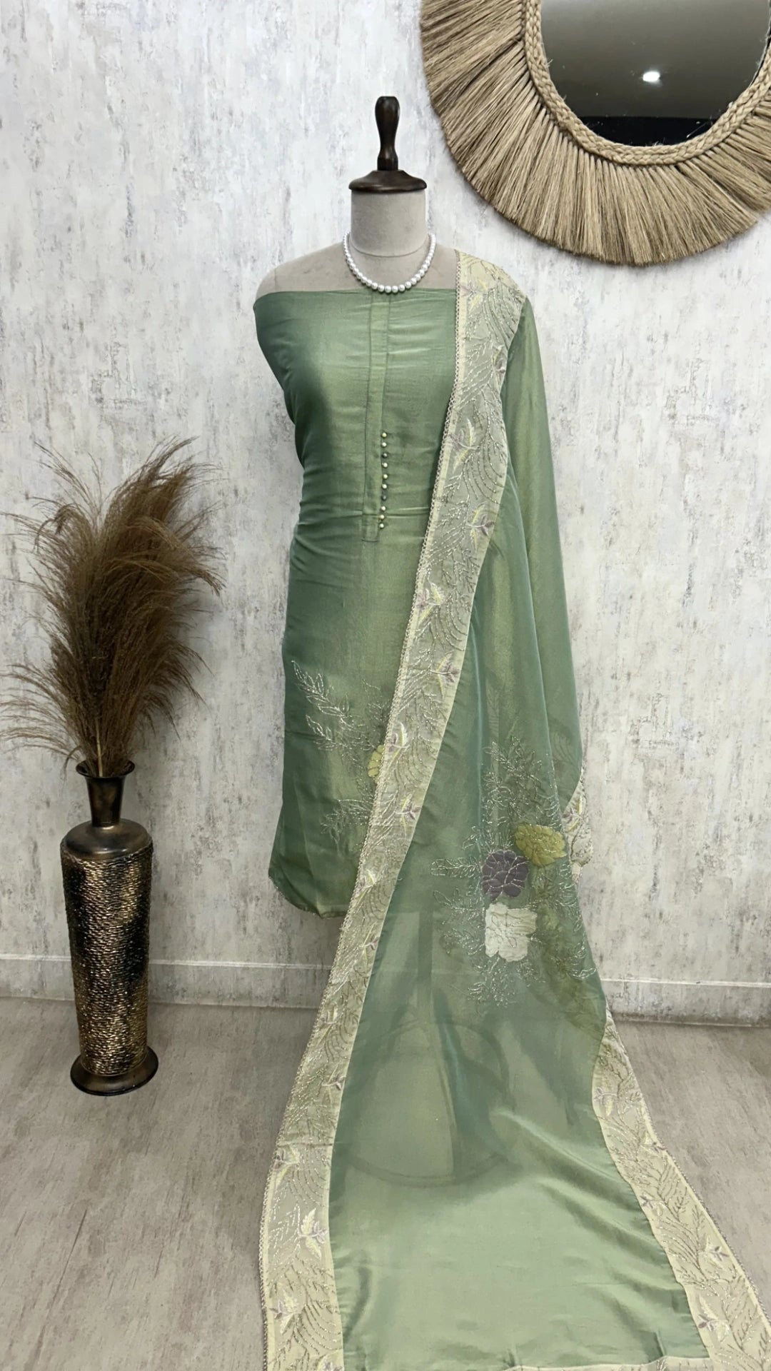 Cosmo Tissue Unstitched Suit Set With Embroidered Dupatta