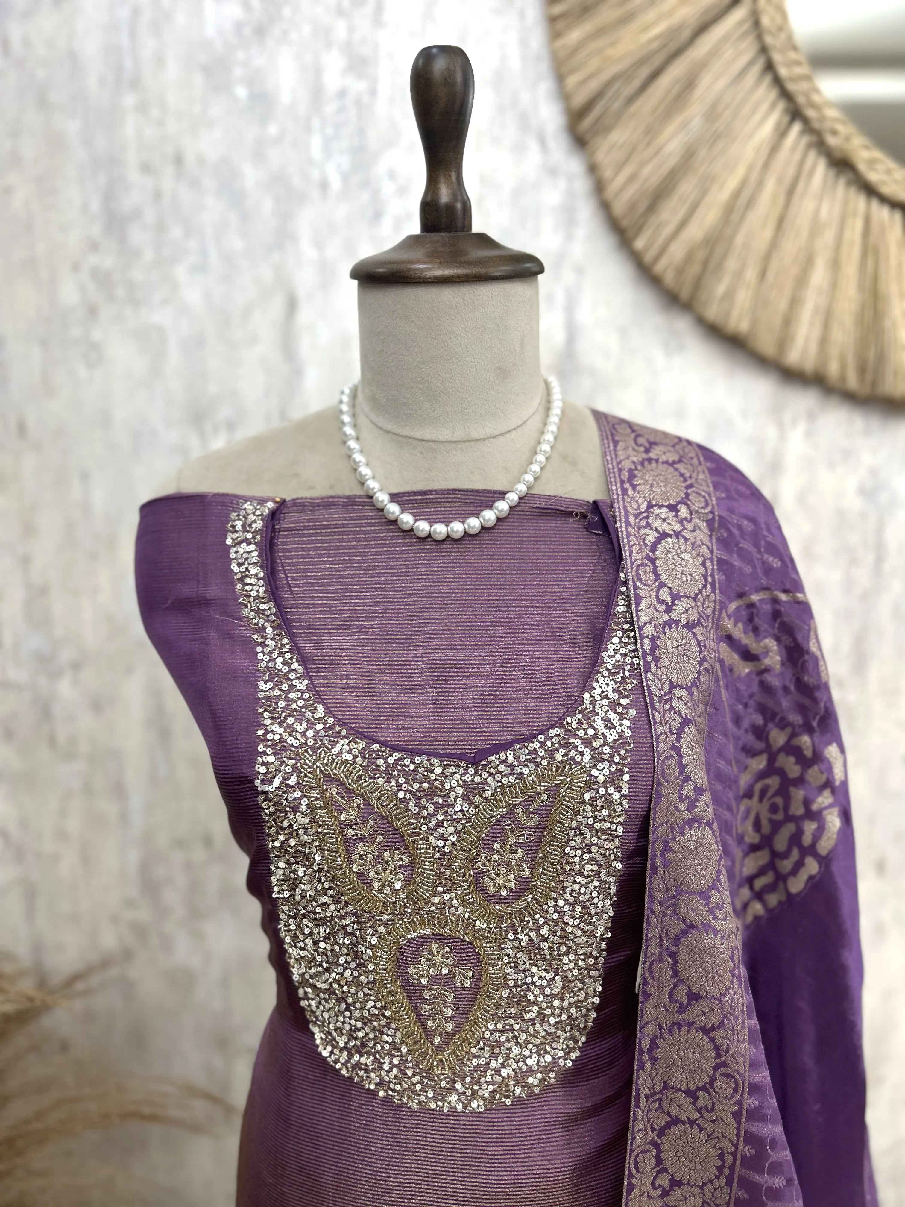 Cosmo Tissue Unstitched Suit Set With Dola Silk Dupatta