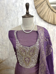 Cosmo Tissue Unstitched Suit Set With Dola Silk Dupatta