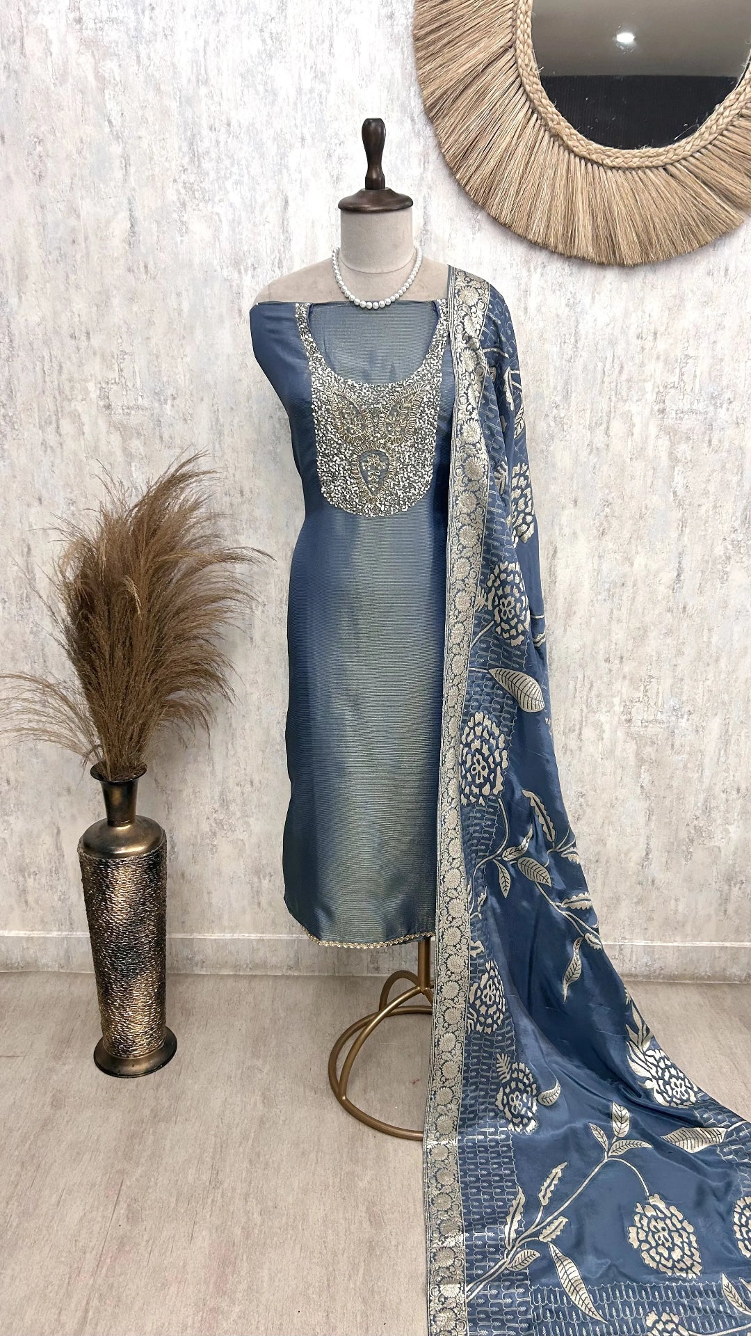 Cosmo Tissue Unstitched Suit Set With Dola Silk Dupatta