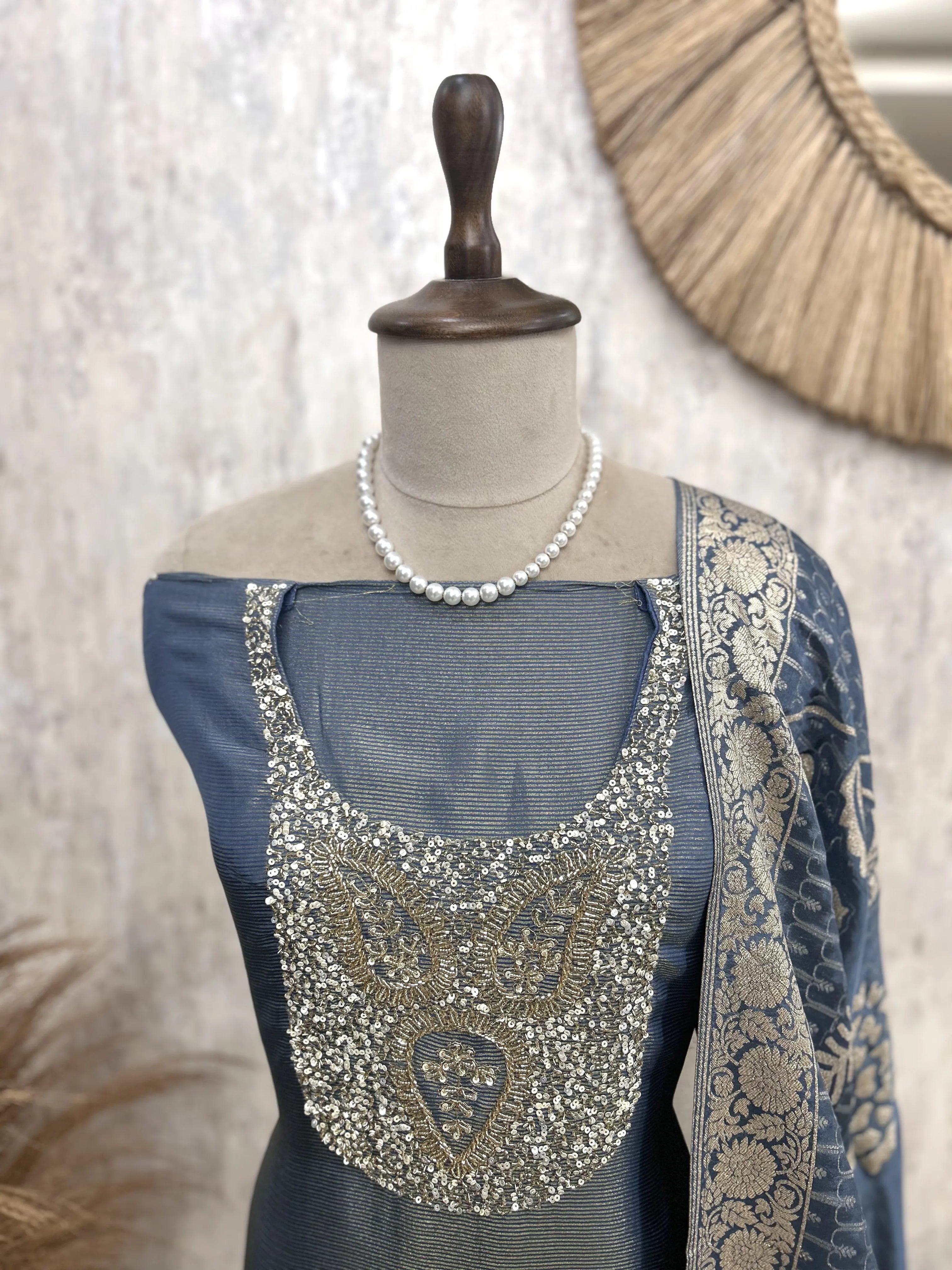 Cosmo Tissue Unstitched Suit Set With Dola Silk Dupatta
