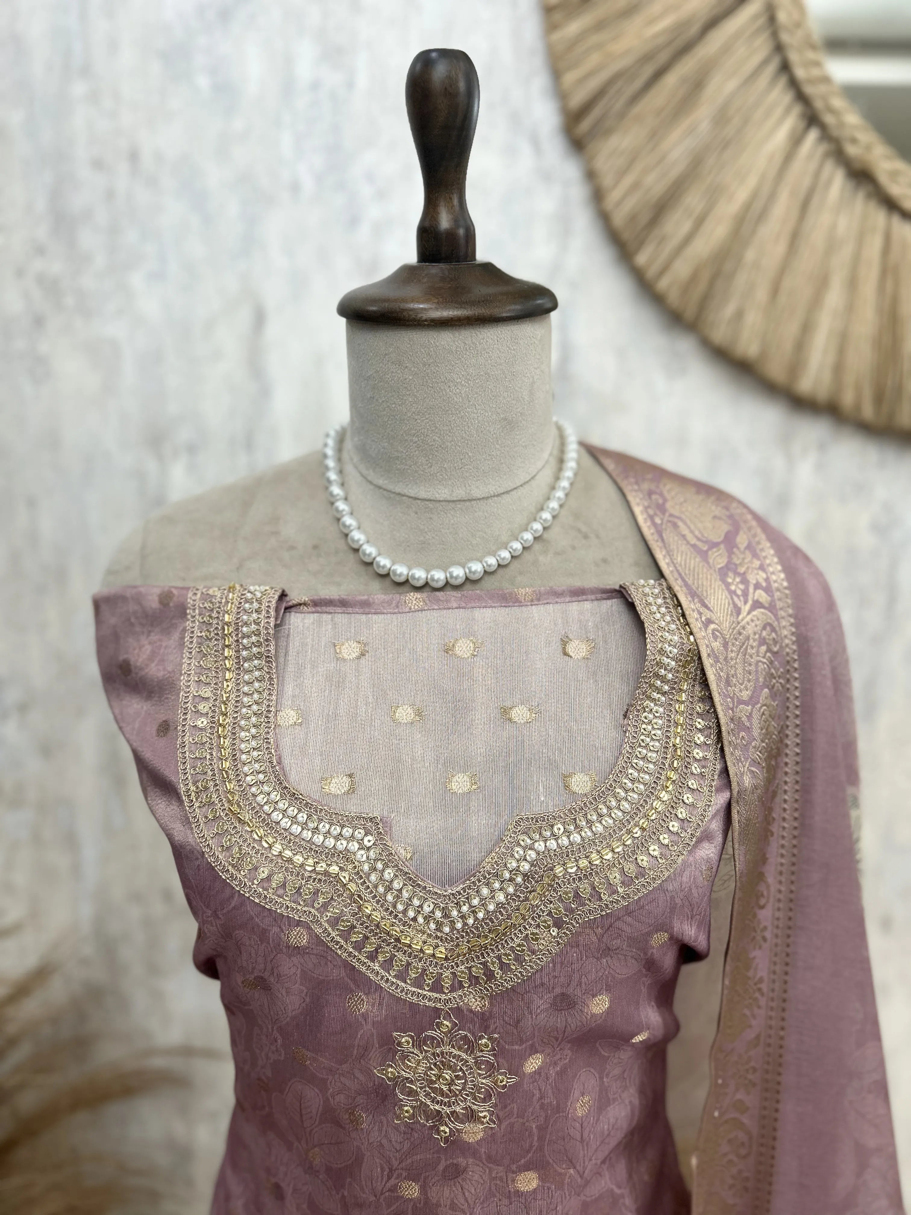 Tissue Unstitched Suit Set Featuring Sequence And Banarasi Weaving