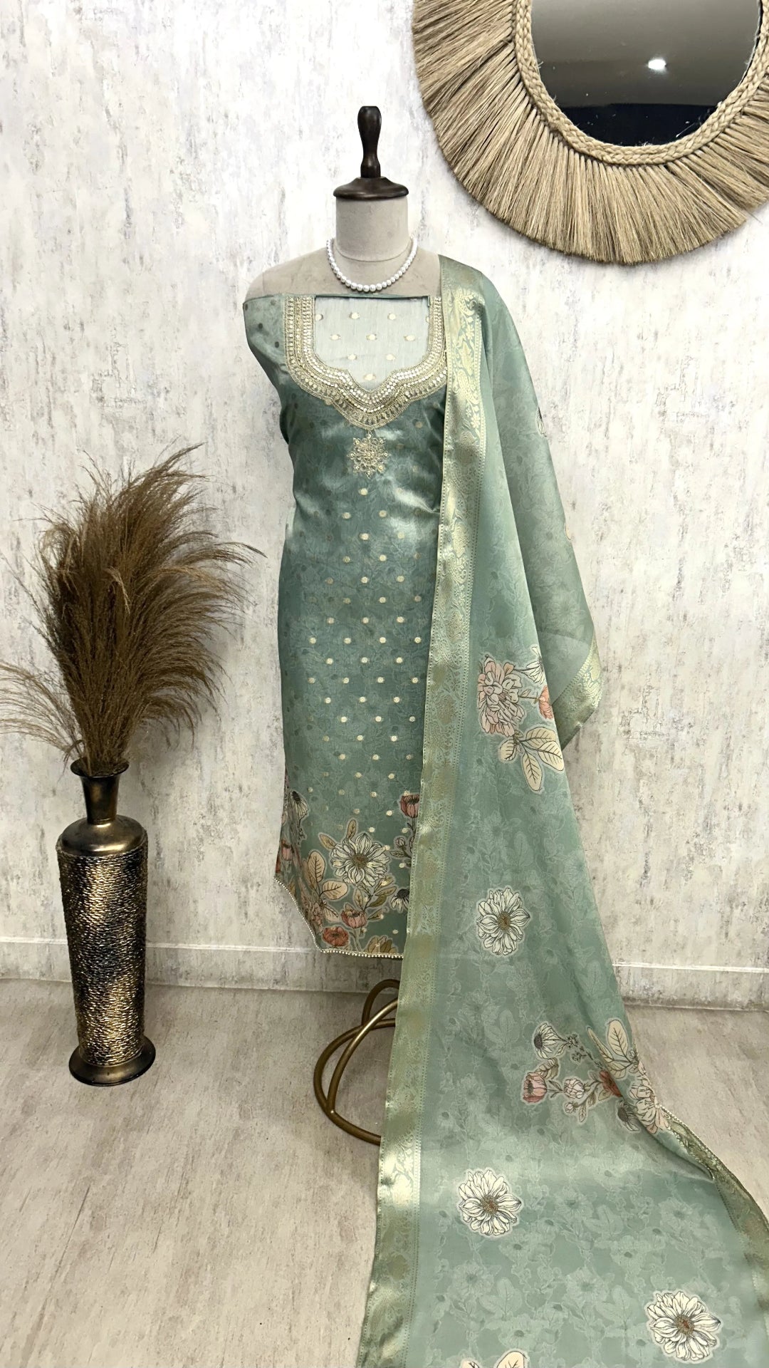 Tissue Unstitched Suit Set Featuring Sequence And Banarasi Weaving