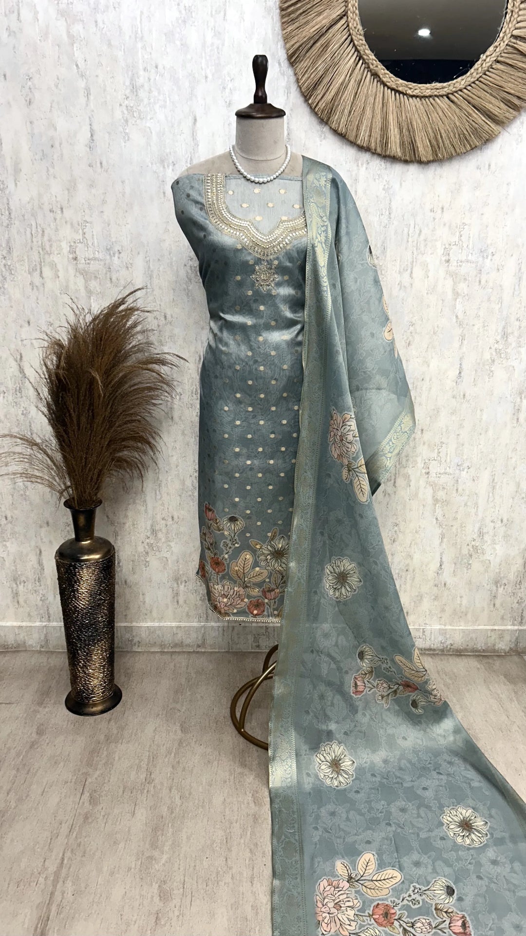 Tissue Unstitched Suit Set Featuring Sequence And Banarasi Weaving