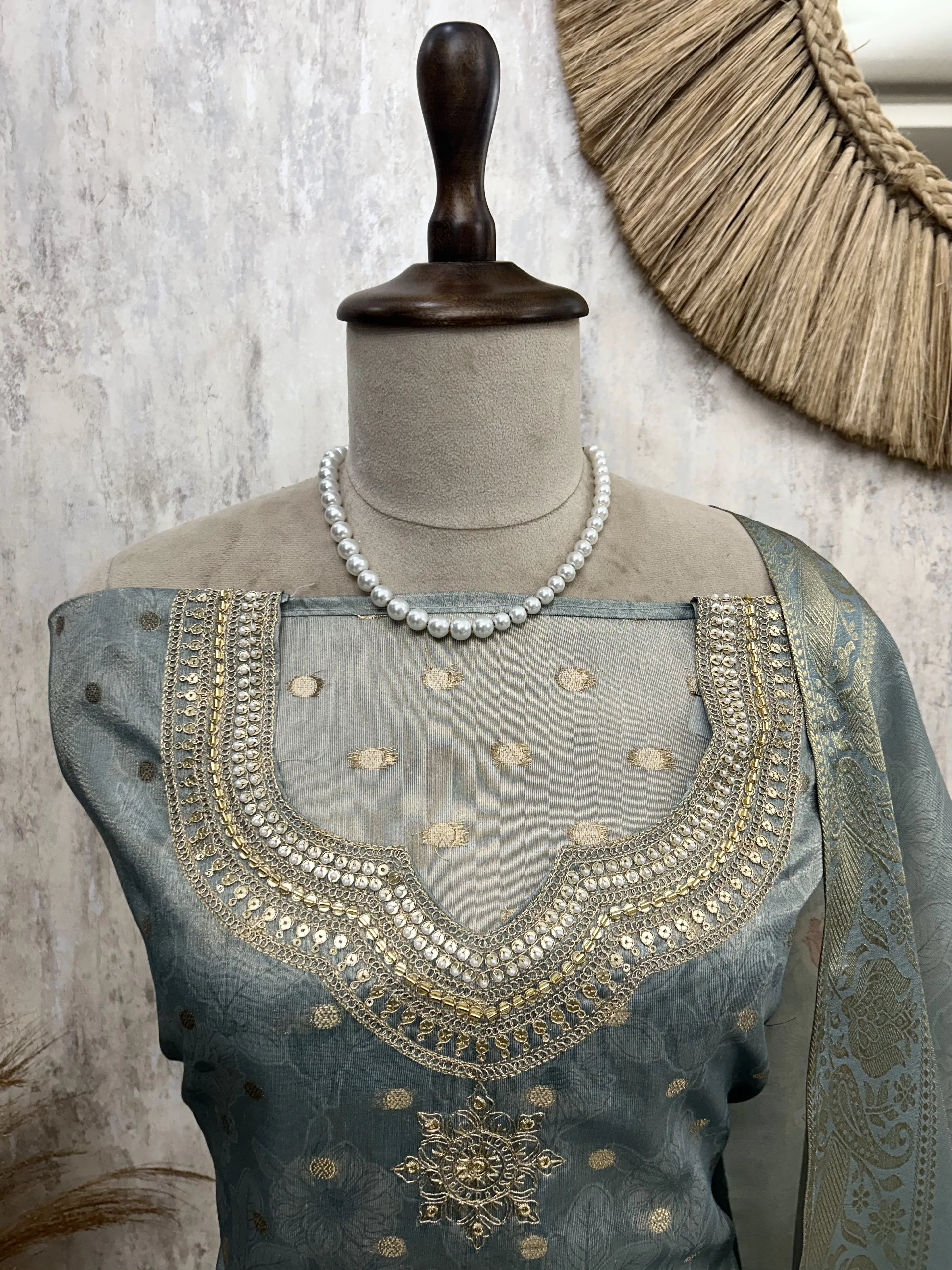 Tissue Unstitched Suit Set Featuring Sequence And Banarasi Weaving