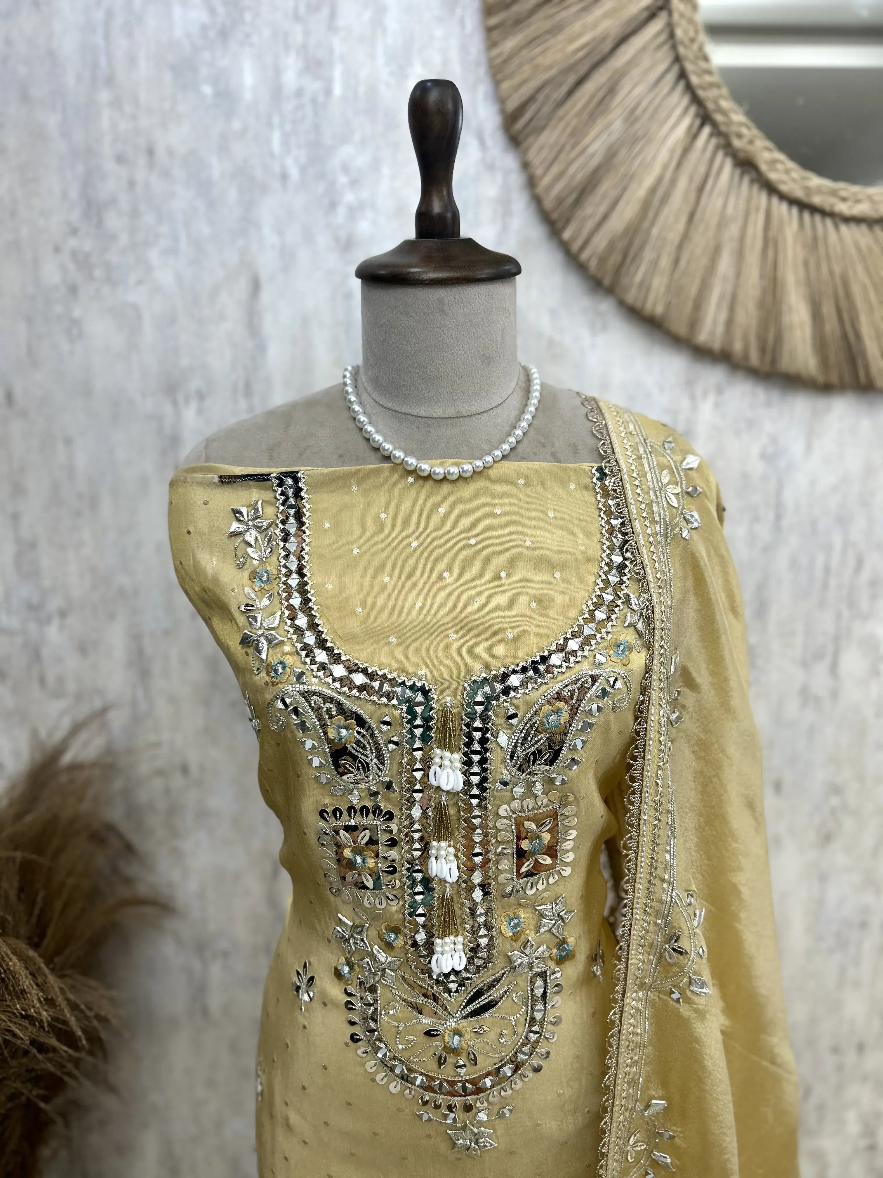 Unstitched Tissue Suit Set With Tissue Dupatta