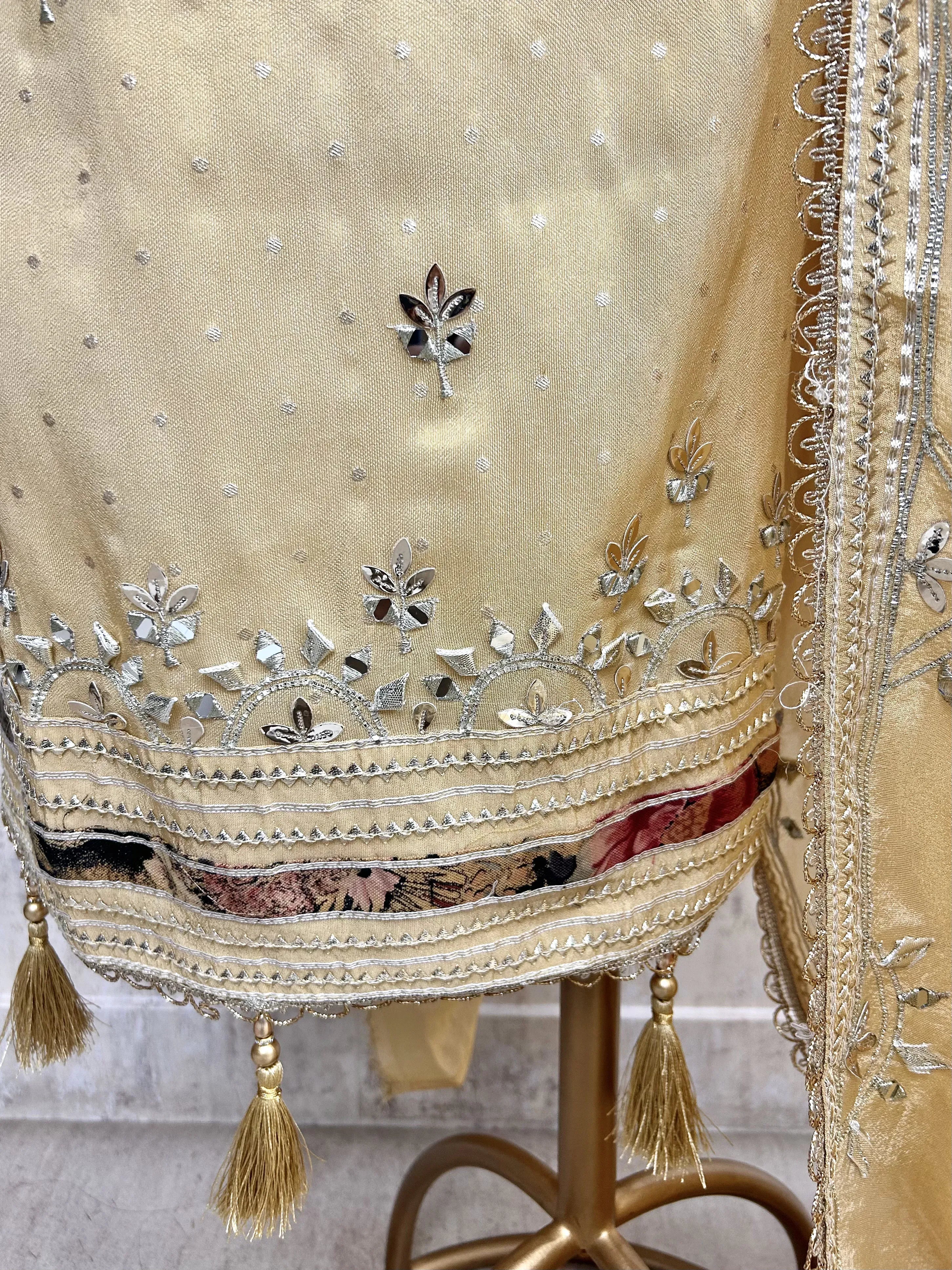Unstitched Tissue Suit Set With Tissue Dupatta