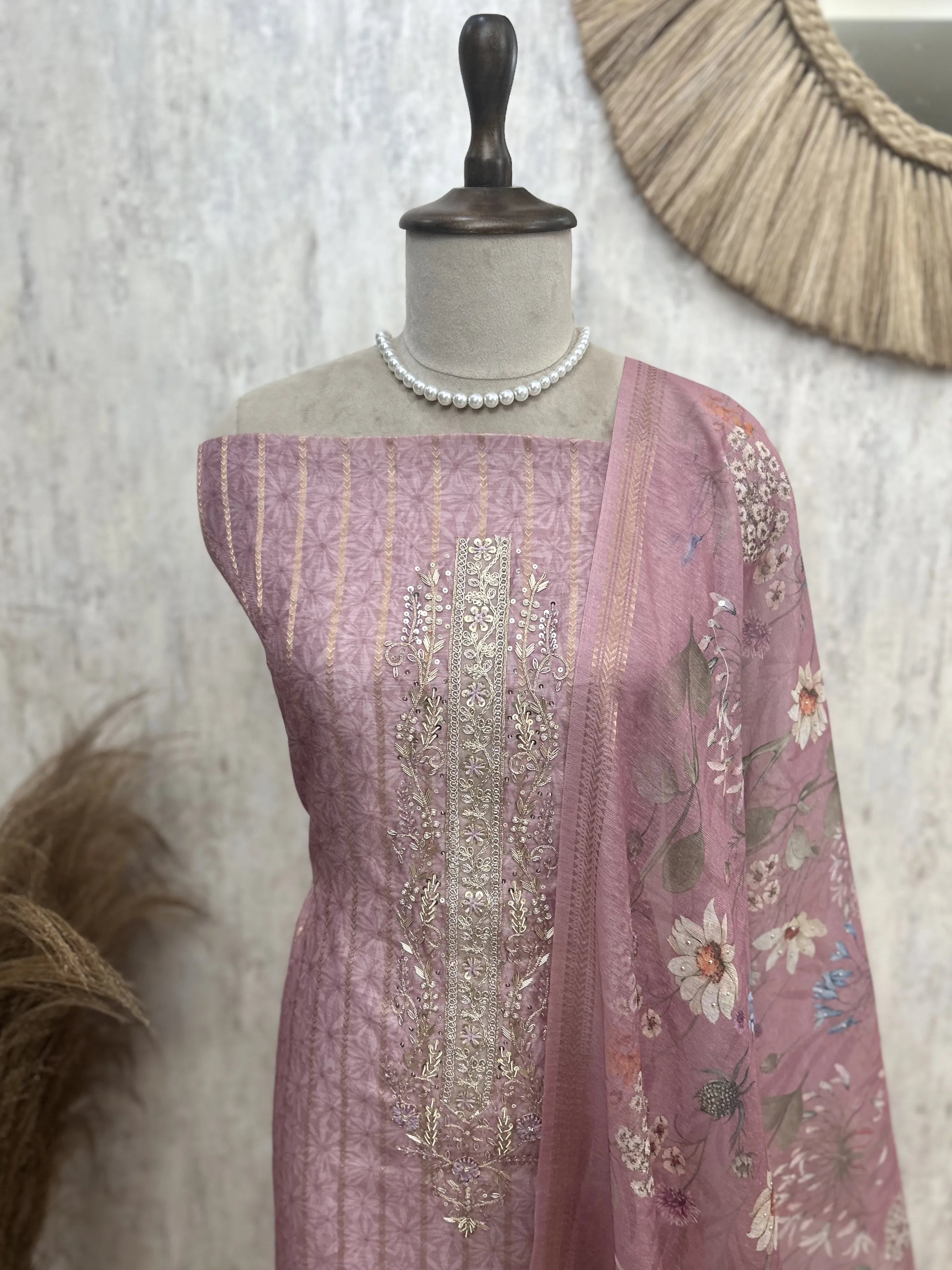Maheshwari Unstitched Suit Set With Maheshwari Dupatta