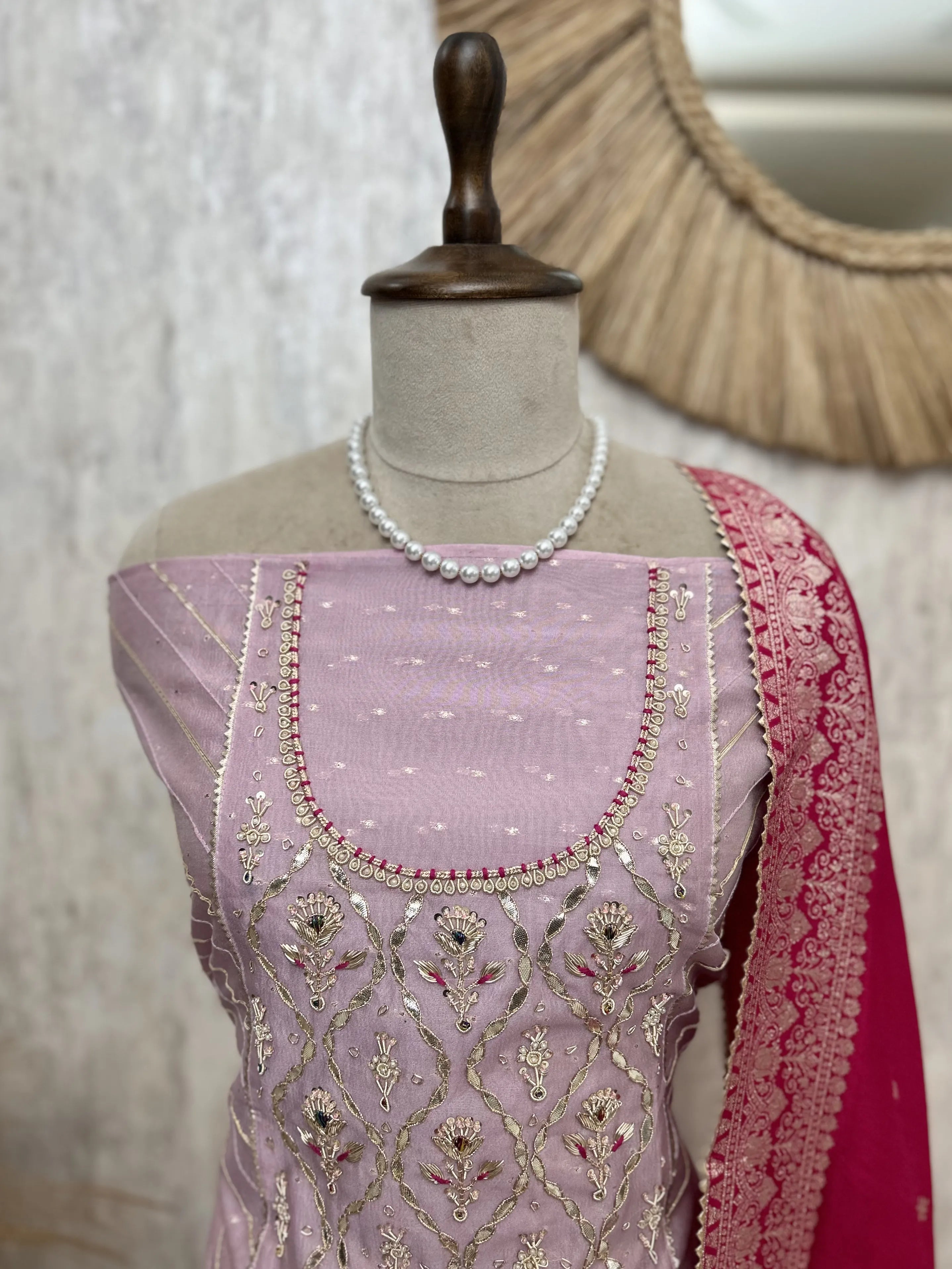Maheshwari Unstitched Suit Set With Zardosi Work