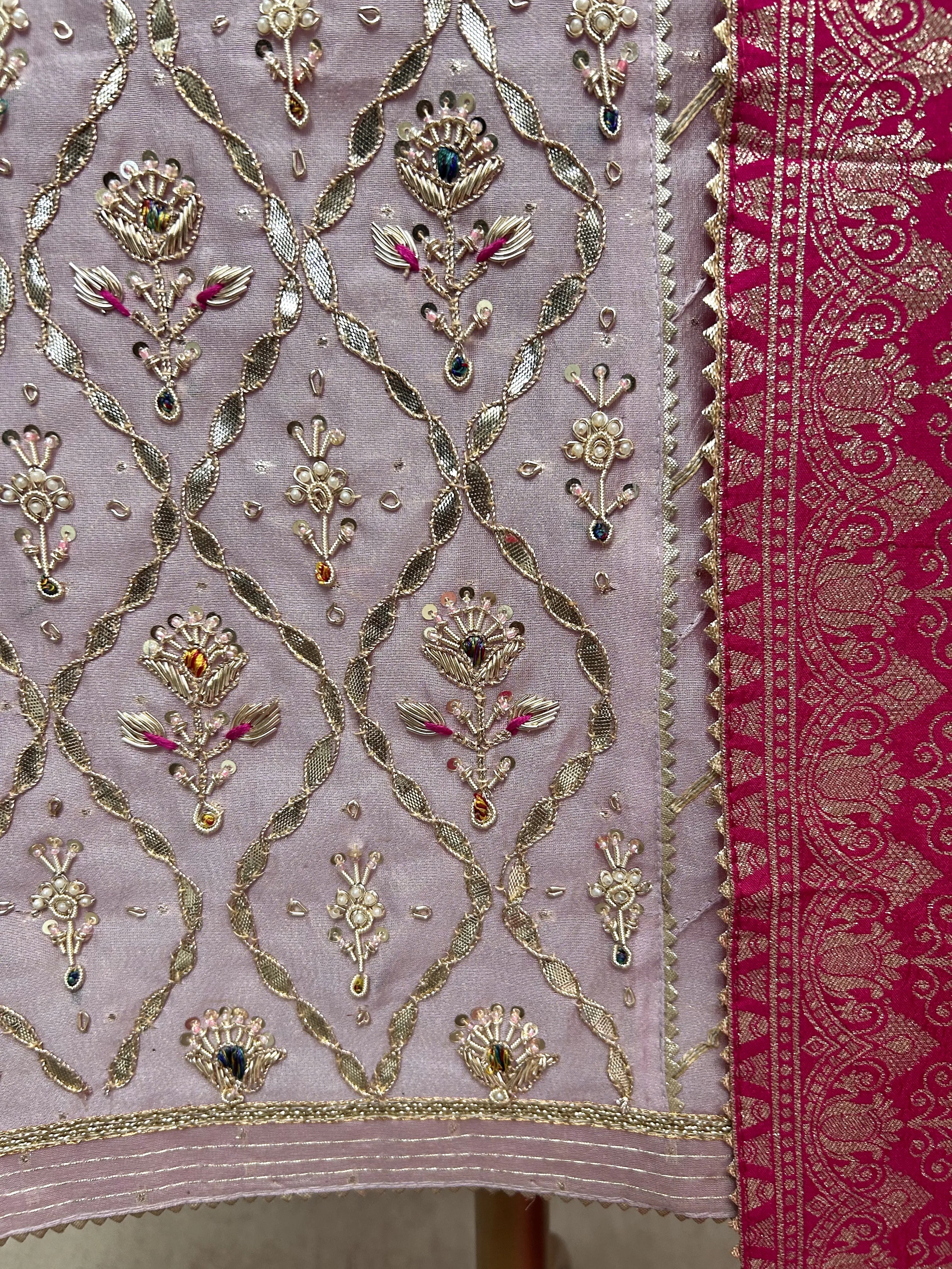 Maheshwari Unstitched Suit Set With Zardosi Work