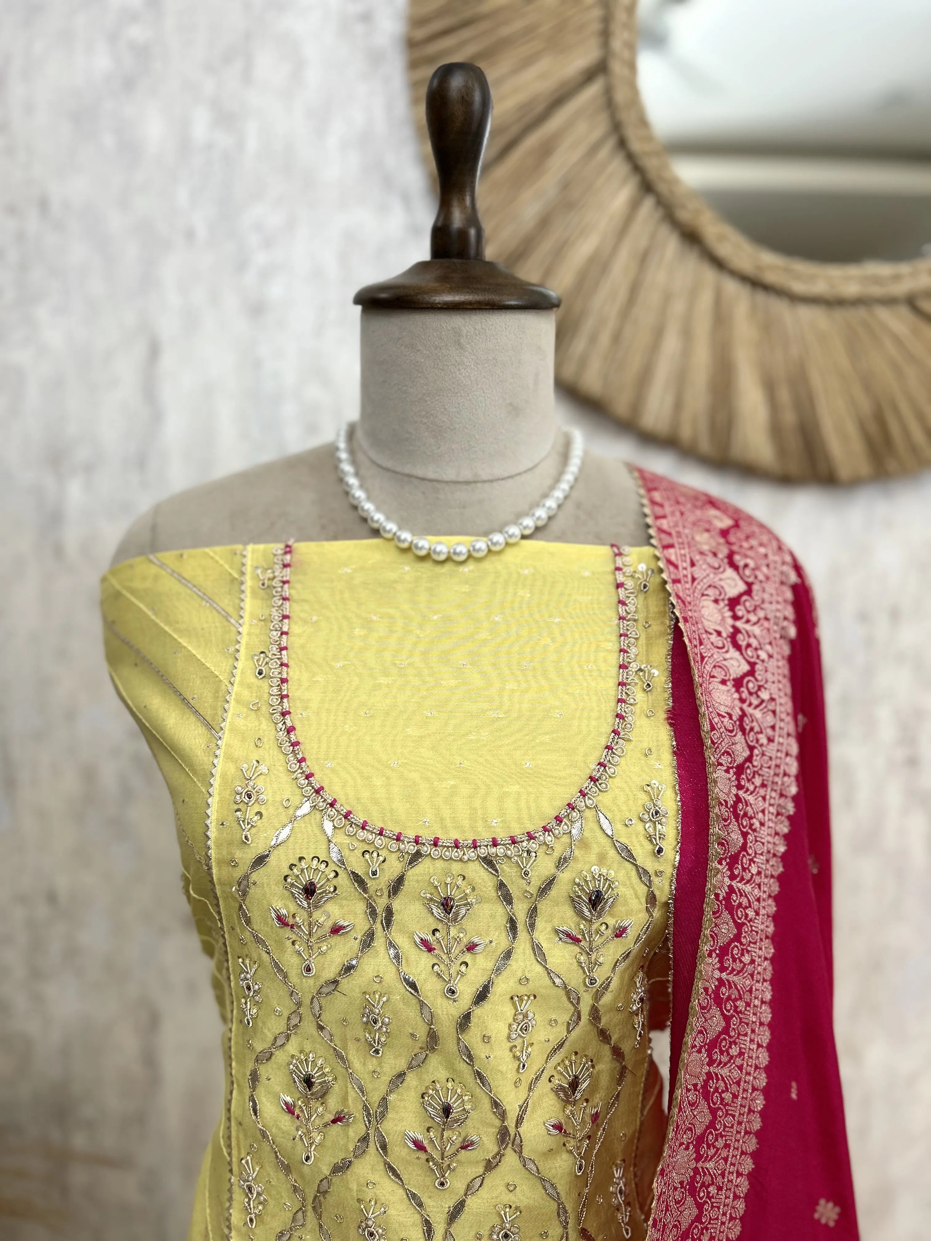 Maheshwari Unstitched Suit Set With Zardosi Work