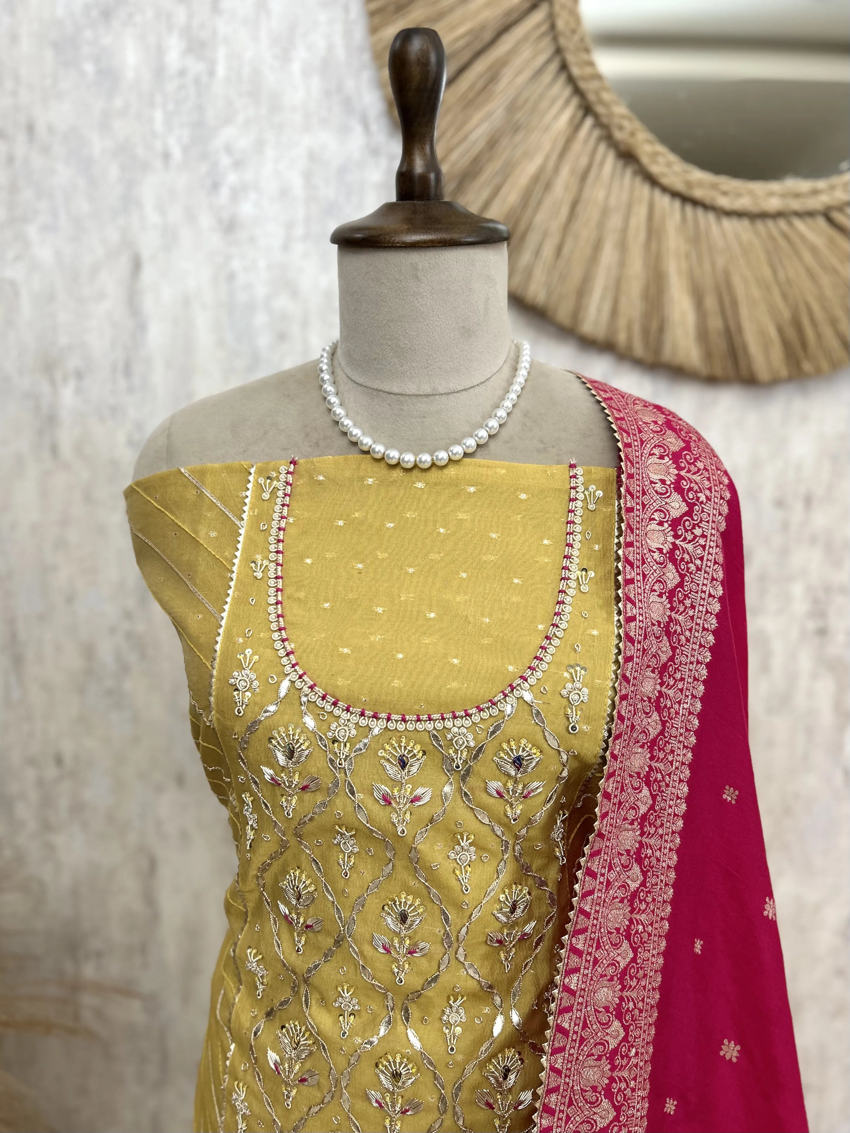 Maheshwari Unstitched Suit Set With Zardosi Work