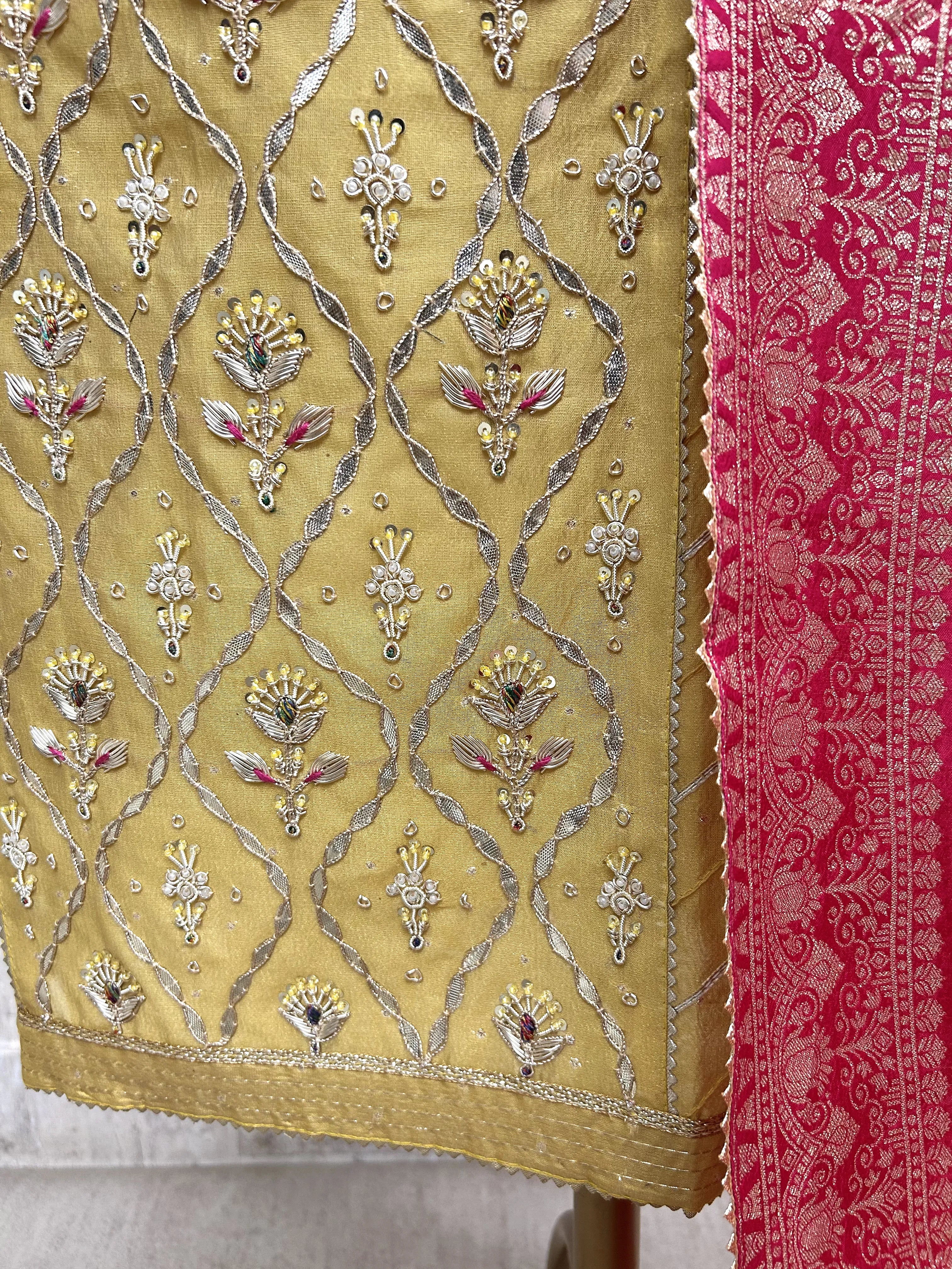 Maheshwari Unstitched Suit Set With Zardosi Work