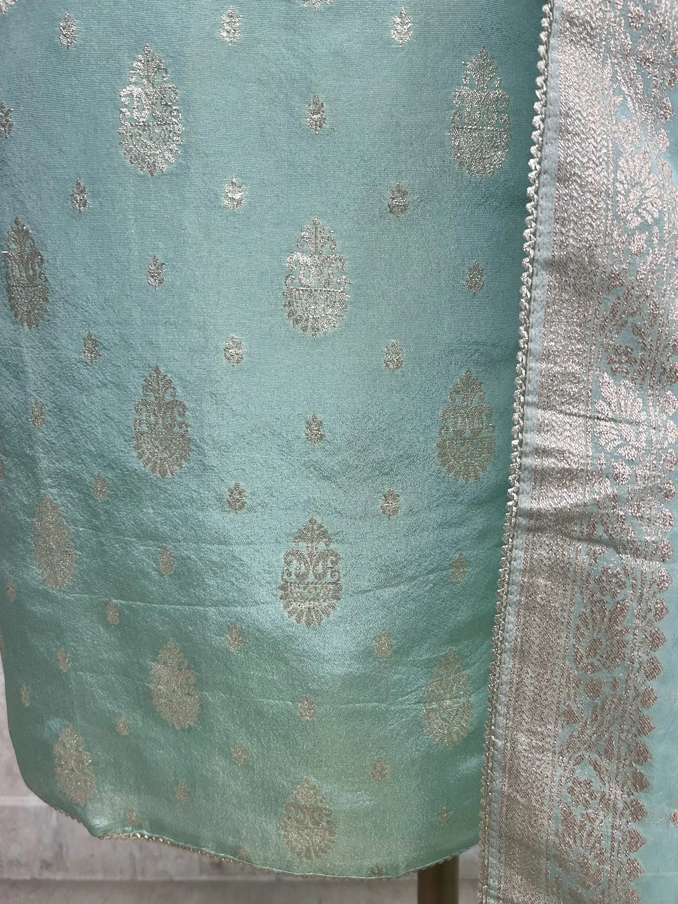 Tissue Unstitched Suit Set With Organza Dupatta