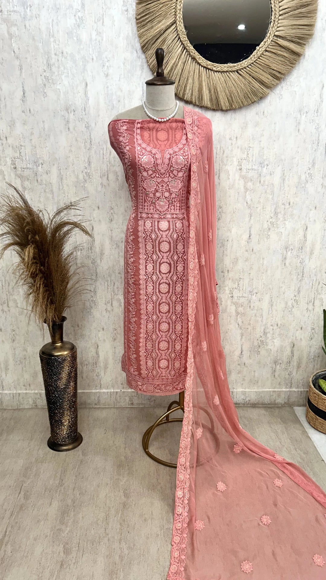 Georgette Unstitched Suit Set With Chiffon Dupatta