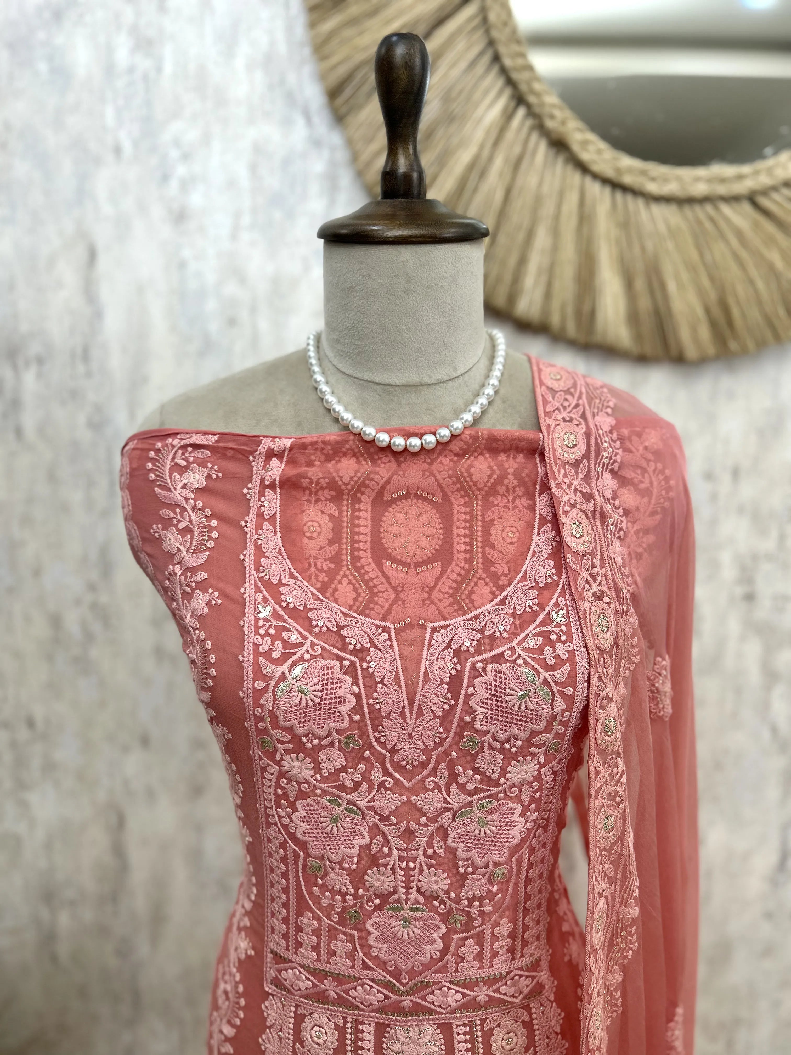 Georgette Unstitched Suit Set With Chiffon Dupatta