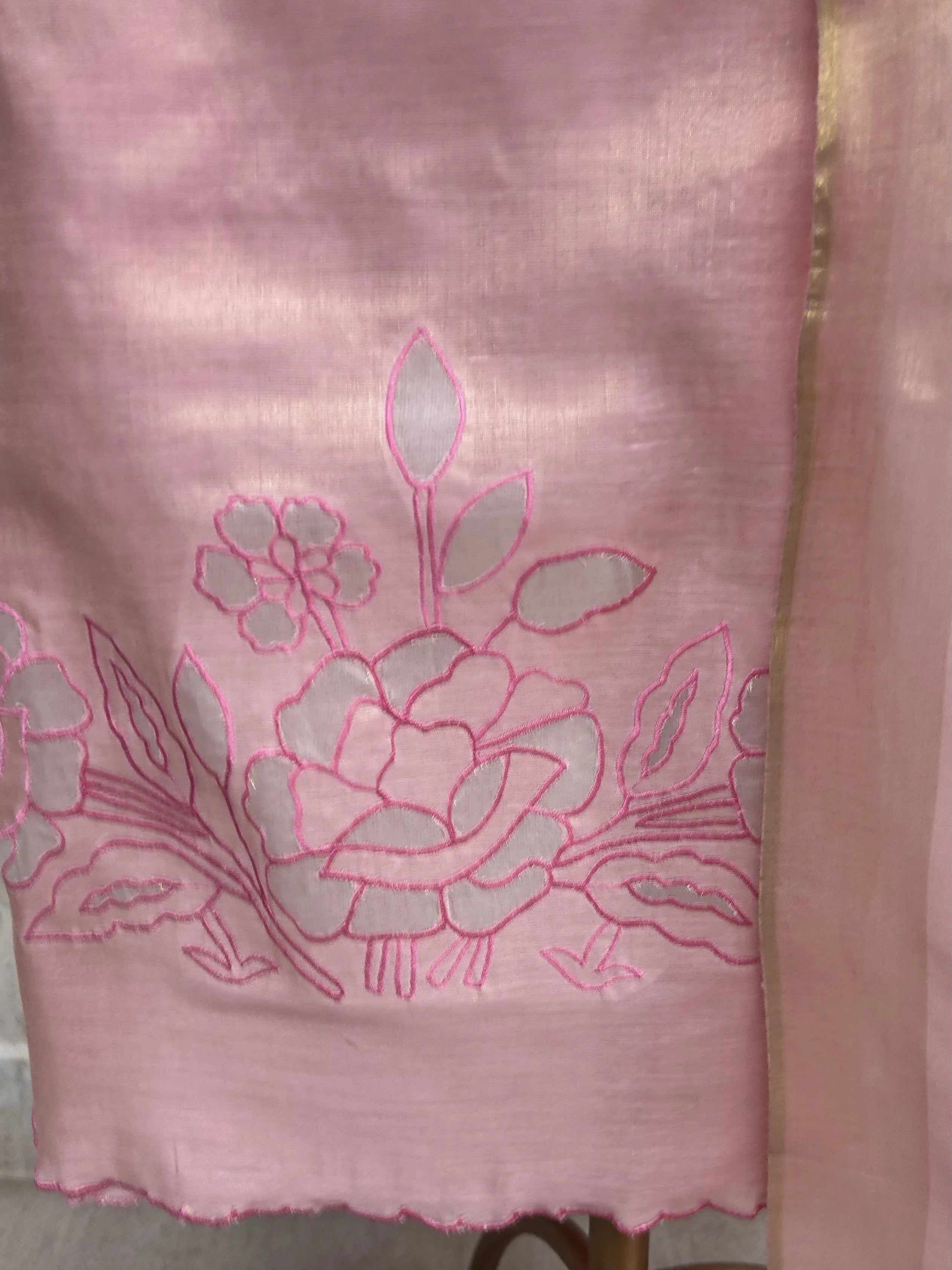 Tissue Unstitched  Suit Set With Applique Work