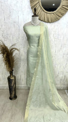 Tissue Unstitched  Suit Set With Applique Work