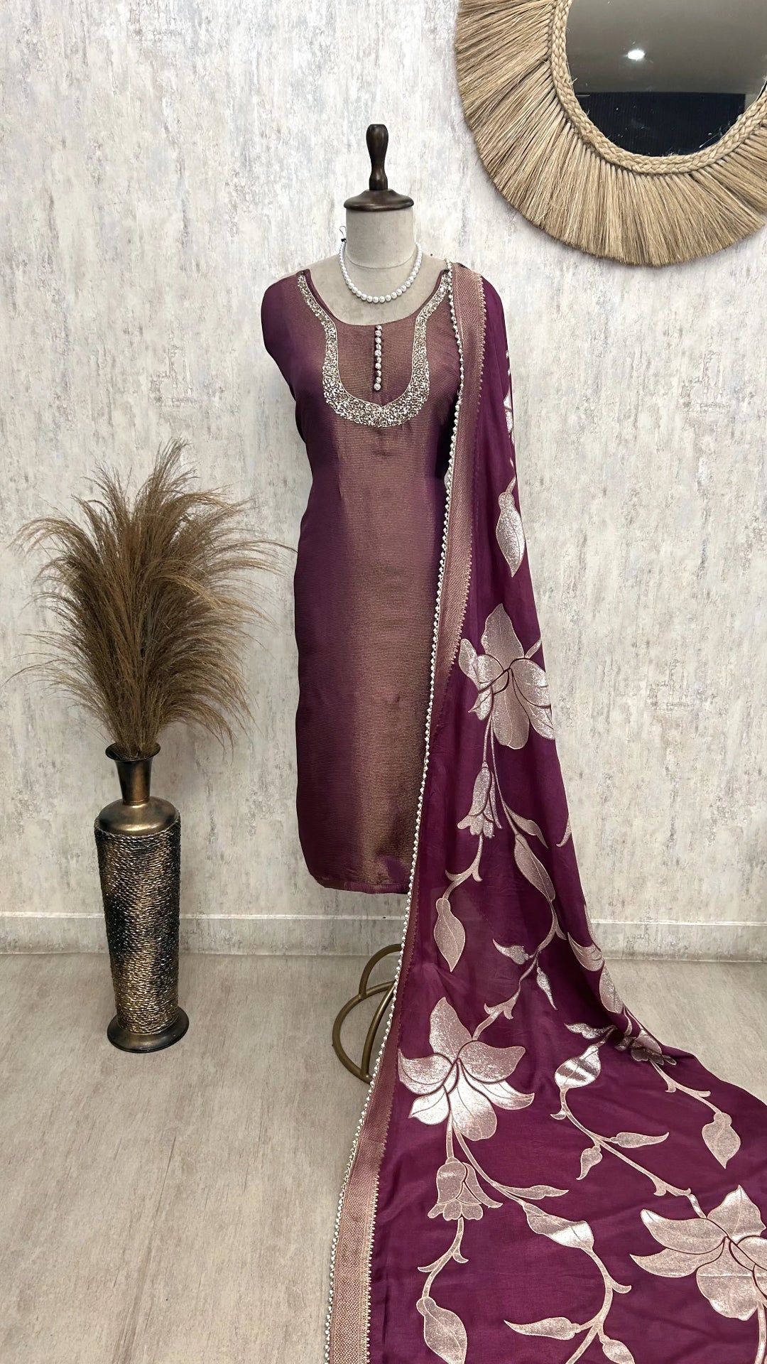 Tissue Unstitched Suit Set With Silk Dupatta And Sequence Work